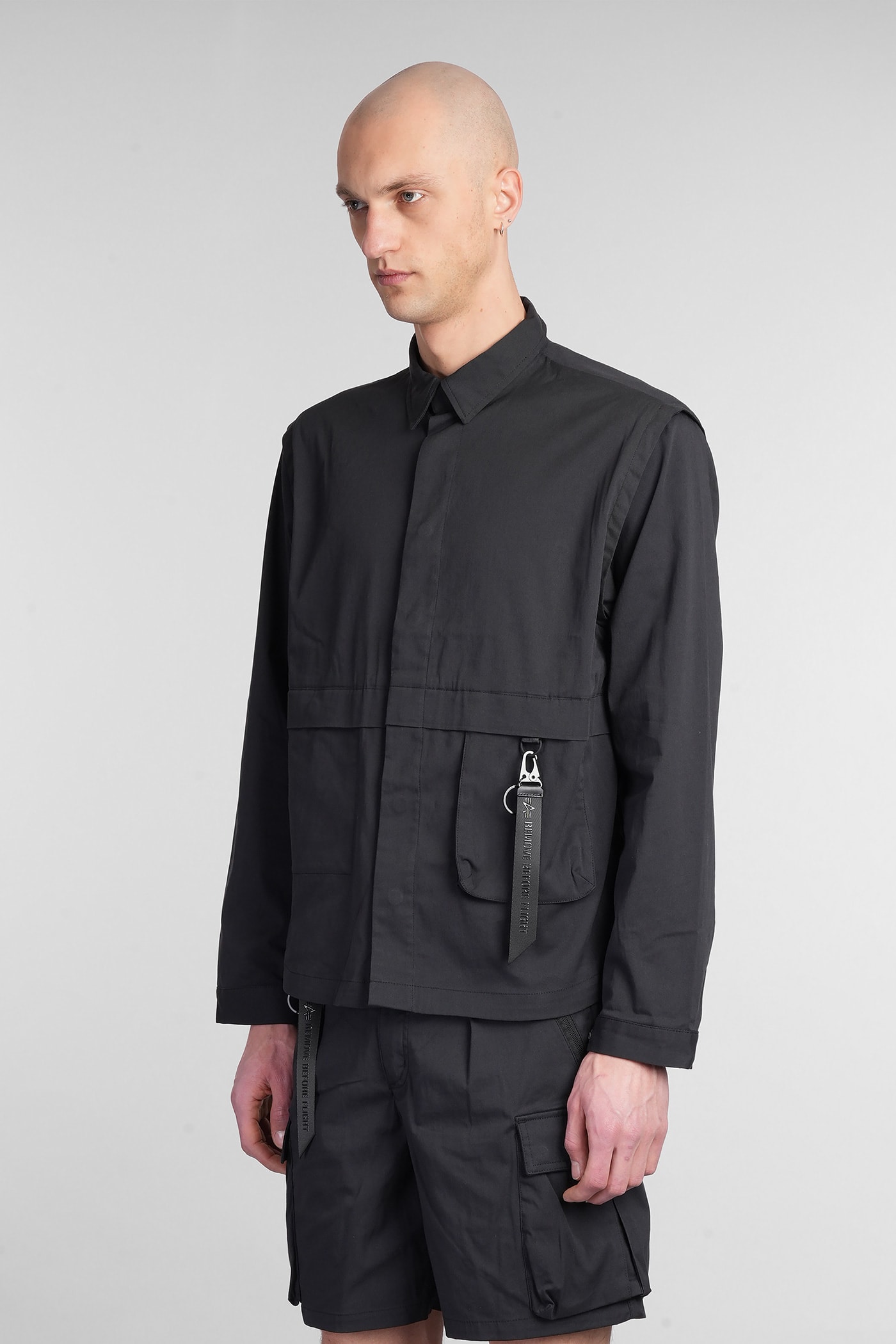 ALPHA INDUSTRIES UTILITY OVERSHIRT SHIRT IN BLACK COTTON
