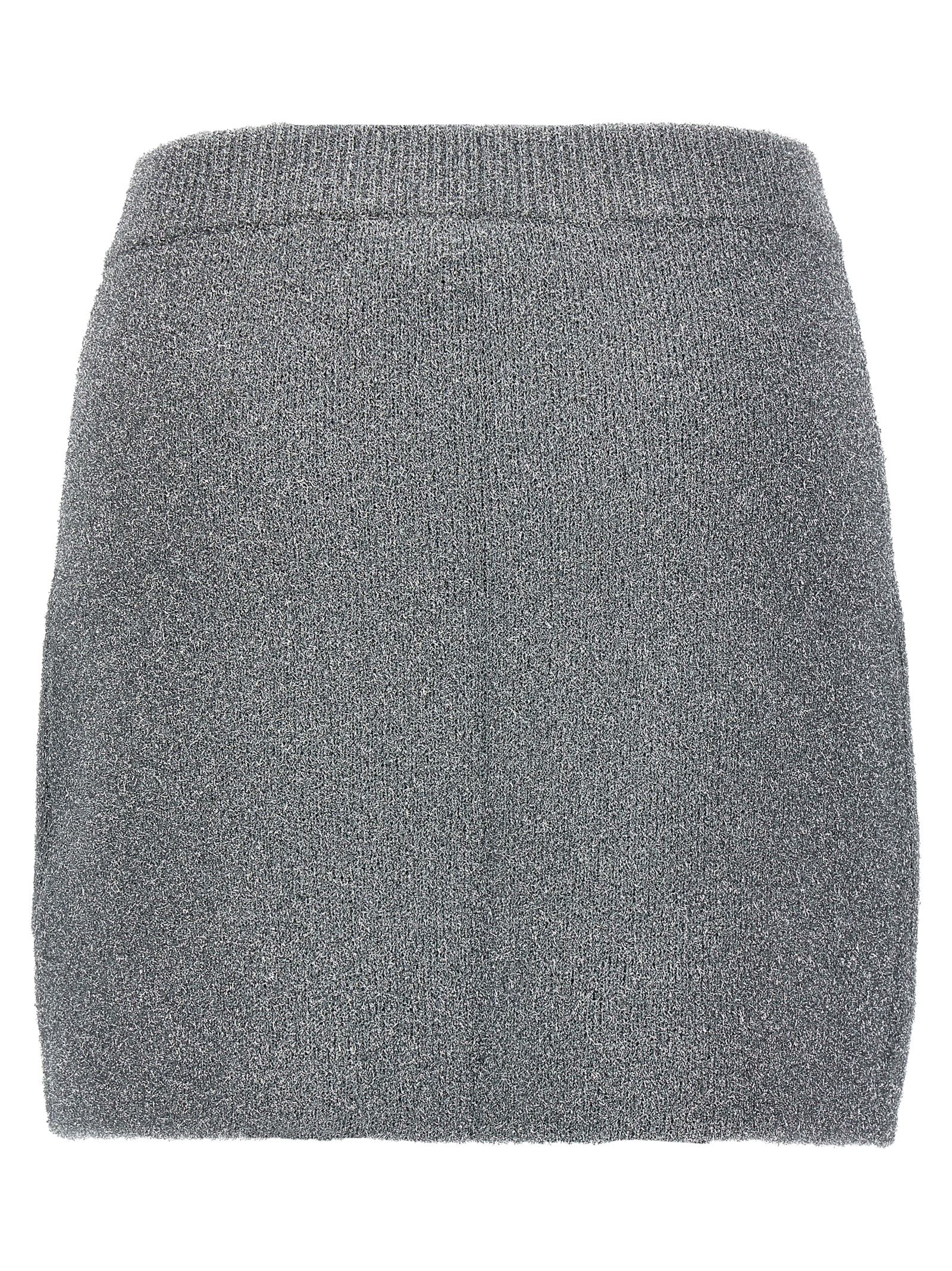 Ganni Sparkle Wool Mini Skirt With Elastic Waistband In Silver
