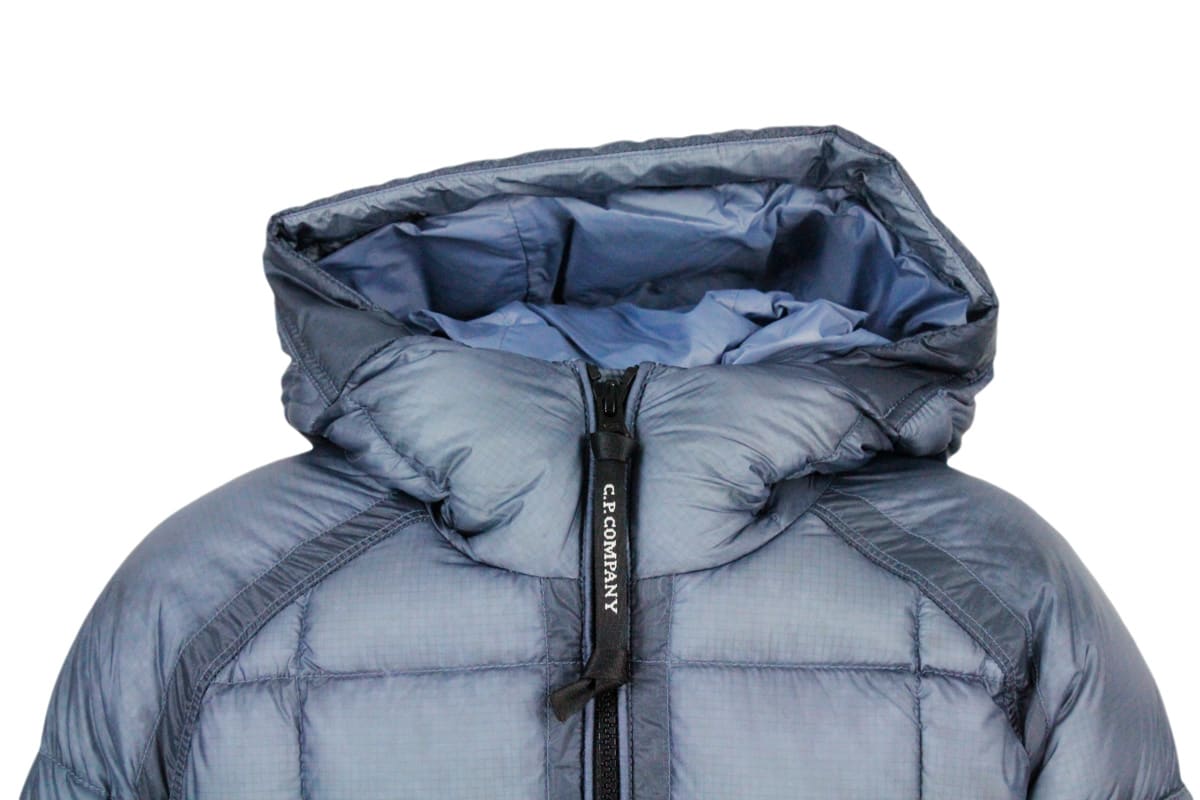 Shop C.p. Company Dd Shell Down Jacket In Real Goose Down In Ultralight Fabric With Checkered Texture. In Blu