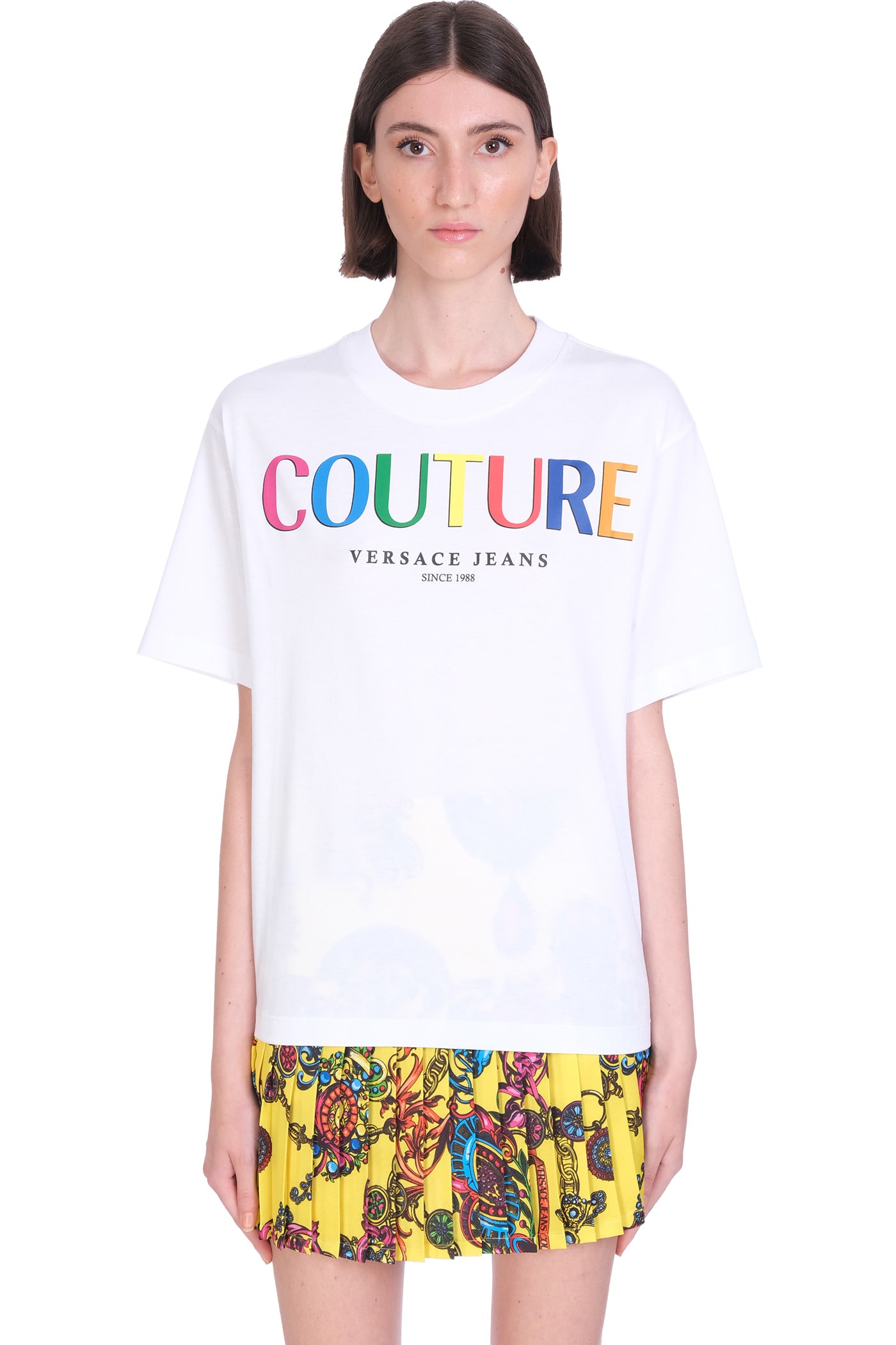 VERSACE JEANS COUTURE T-SHIRT IN WHITE COTTON,71HAHP02CJ00P003