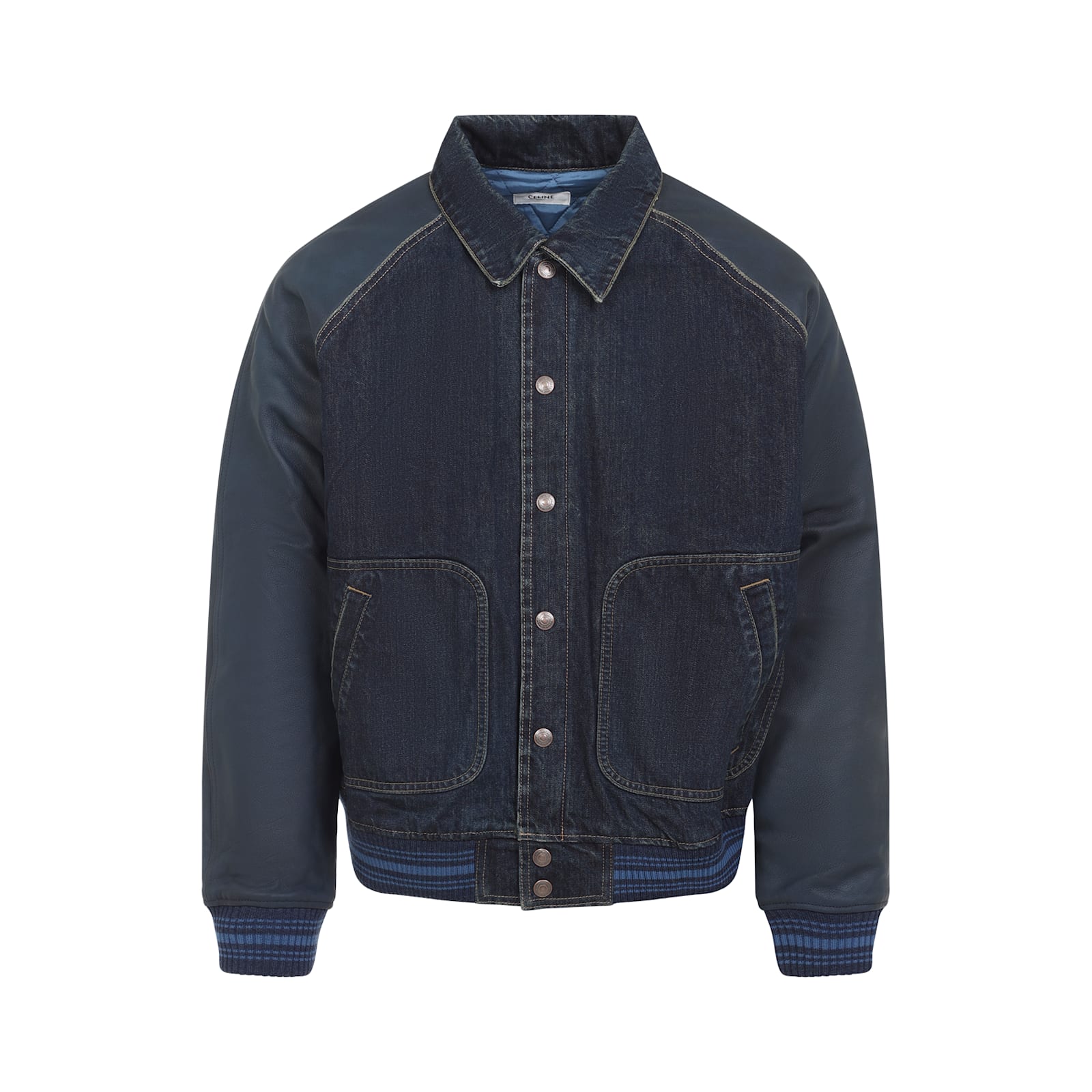 Celine Contrast Sleeve Teddy Style Jacket In Blue