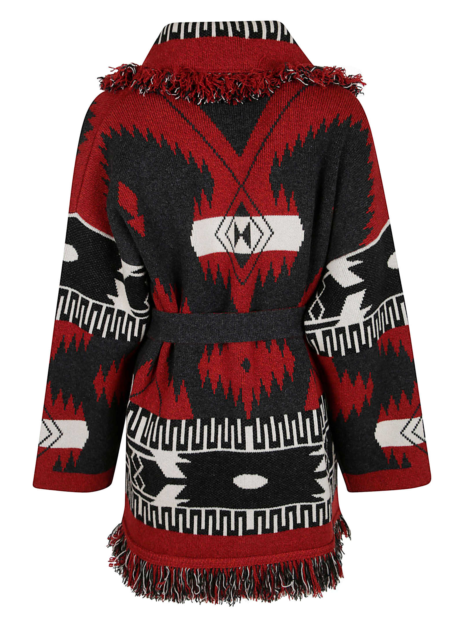 Alanui Two-tone Cashmere Cardigan With Fringed Edges In Red