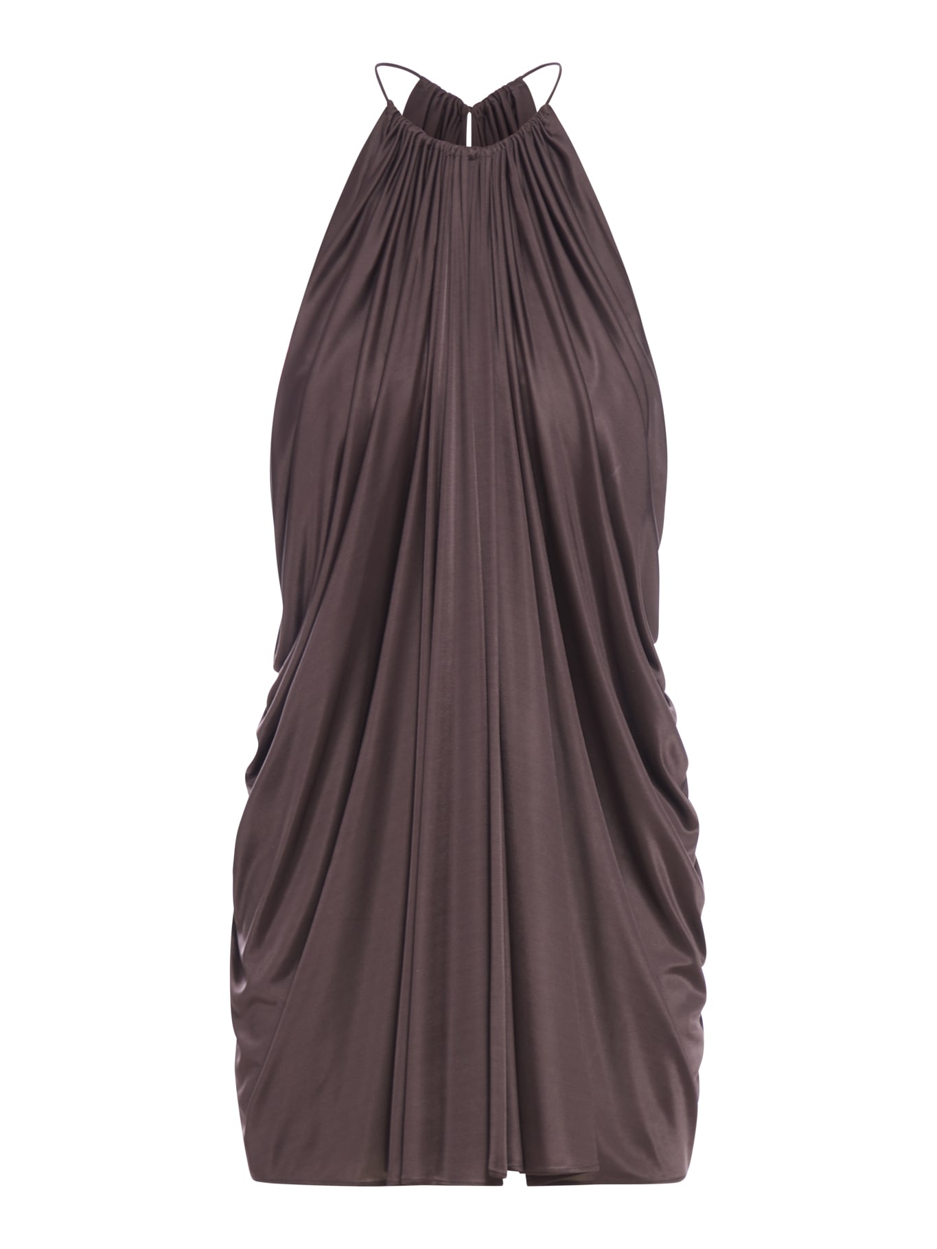 Shop Tom Ford Light Lustrous Viscose Jersey Halterneck Cocktail Dress In Dark Brown