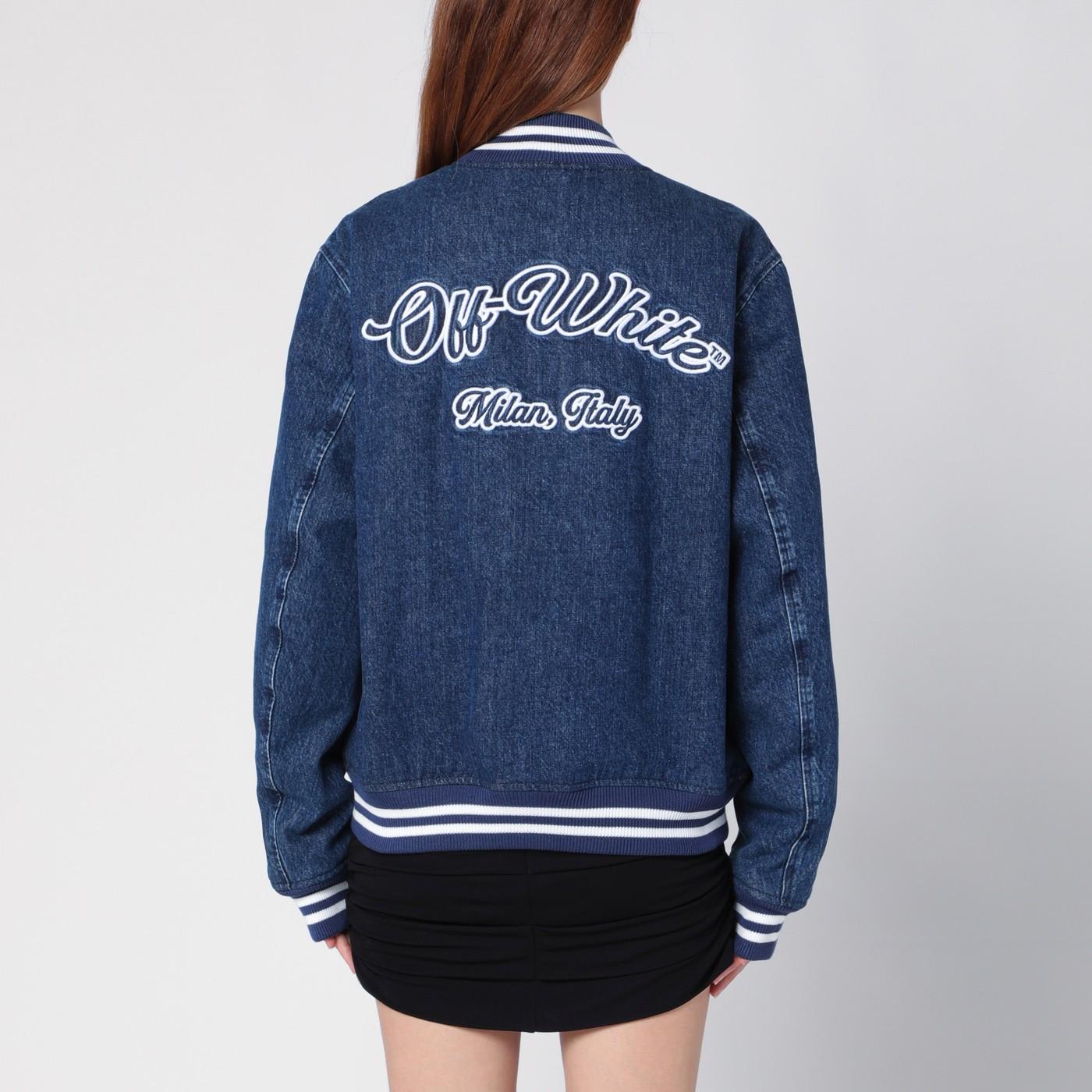 Shop Off-white Blue Denim Bomber Jacket In Deep Blue - True Blue