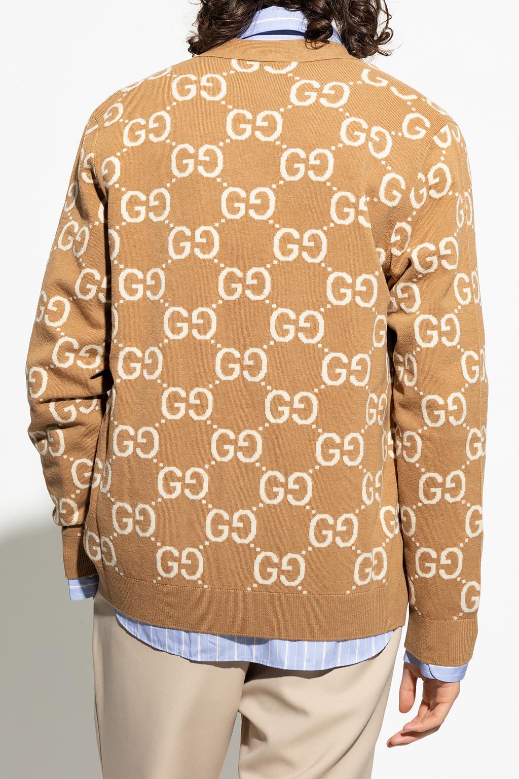 Shop Gucci Wool Cardigan With Monogram In Camel