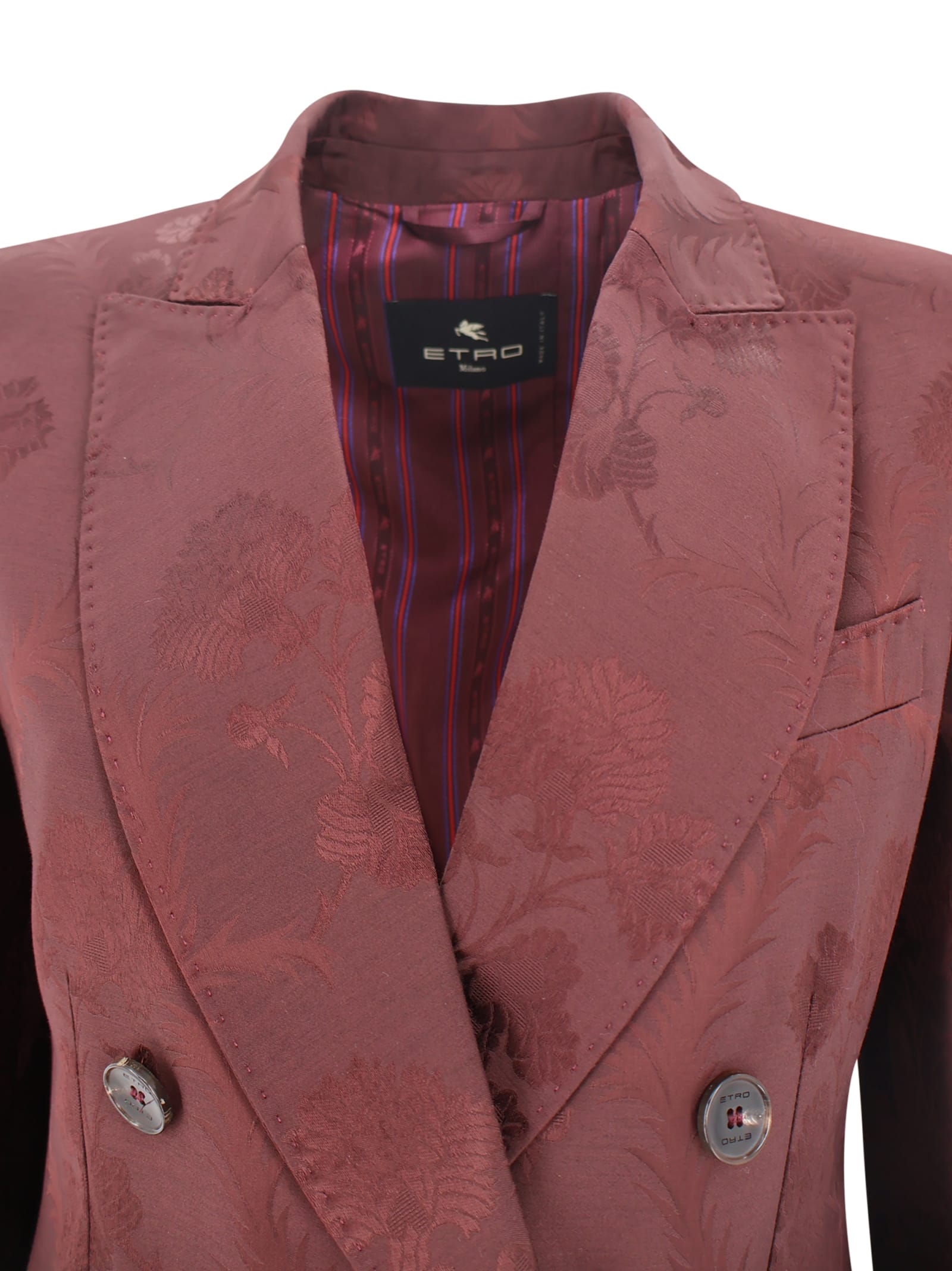 Etro Double-breasted Jacket With Floral Jacquard Pattern In Burgundy