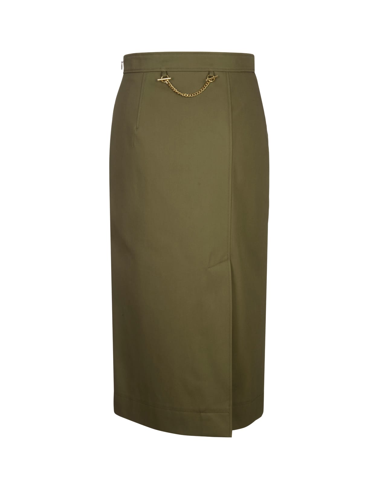 Shop Alexander Mcqueen Olive Green Gabardine Midi Skirt