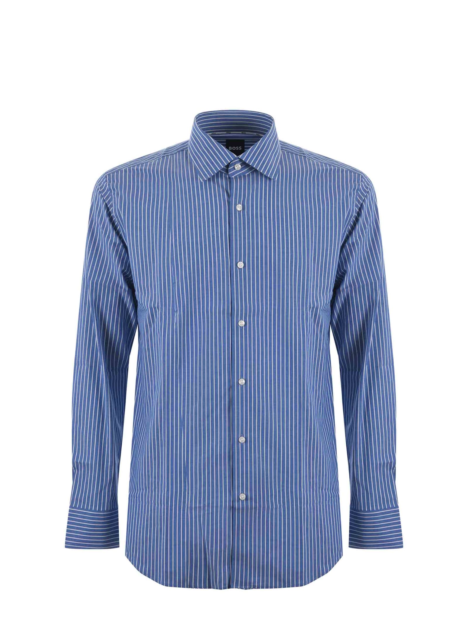 Shop Hugo Boss Boss Shirt In Stretch Cotton In Blu