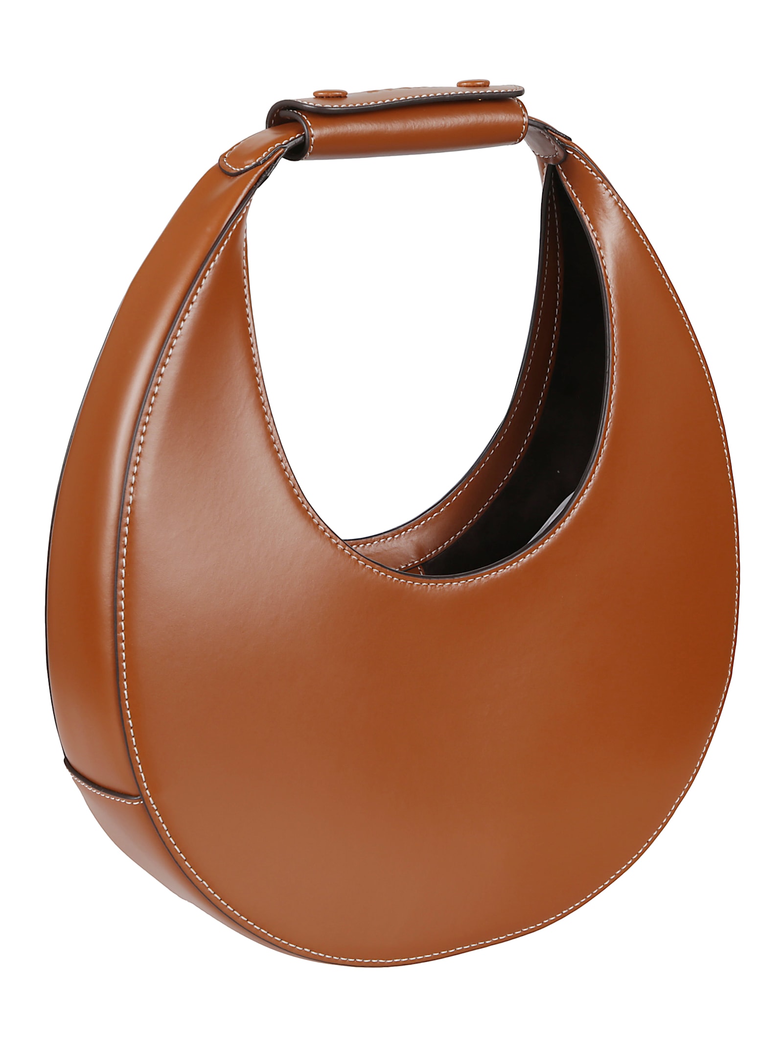 Staud Leather Handbag With Curved Shape And Handle In Brown