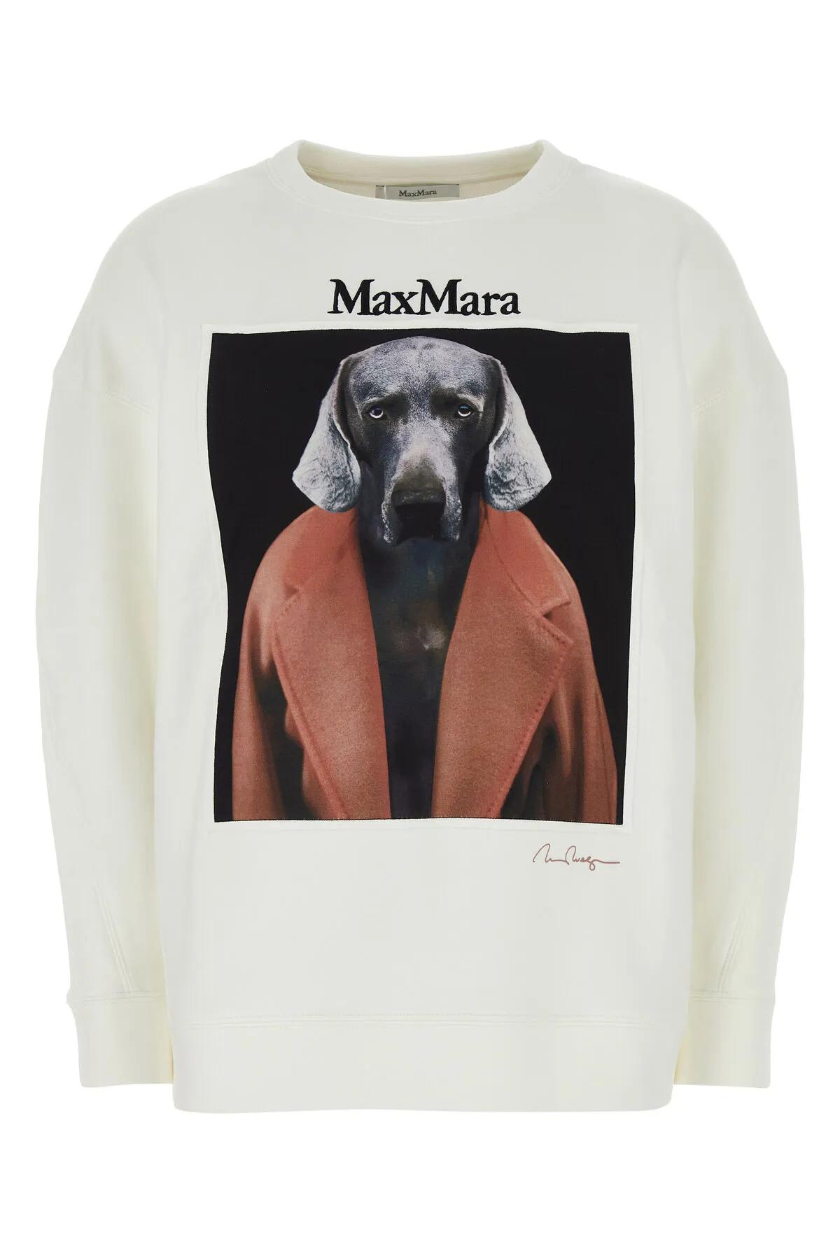 Shop Max Mara White Stretch Cotton Blend Bacco Sweatshirt In Neutro