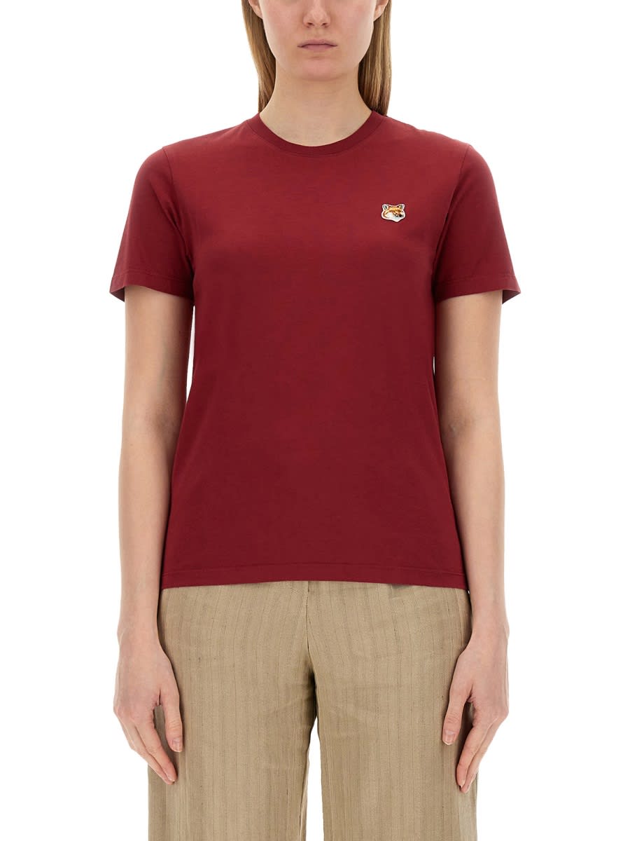 Shop Maison Kitsuné T-shirt With Fox Patch In Red