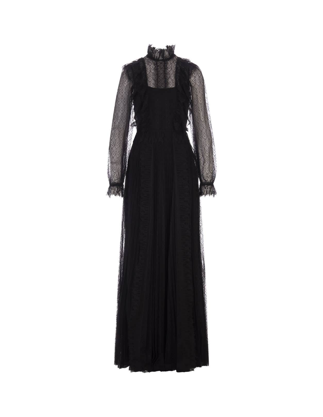Alberta Ferretti Black Long Dress In Lace