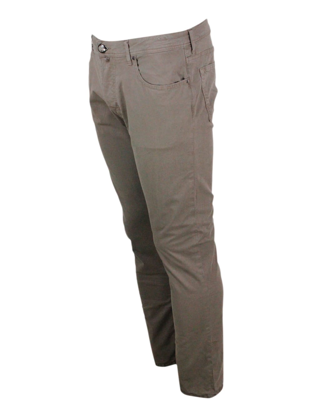 Shop Jacob Cohen Bard J688 Luxury Edition Trousers In Soft Stretch Cotton With 5 Pockets With Closure Buttons And Lac In Taupe