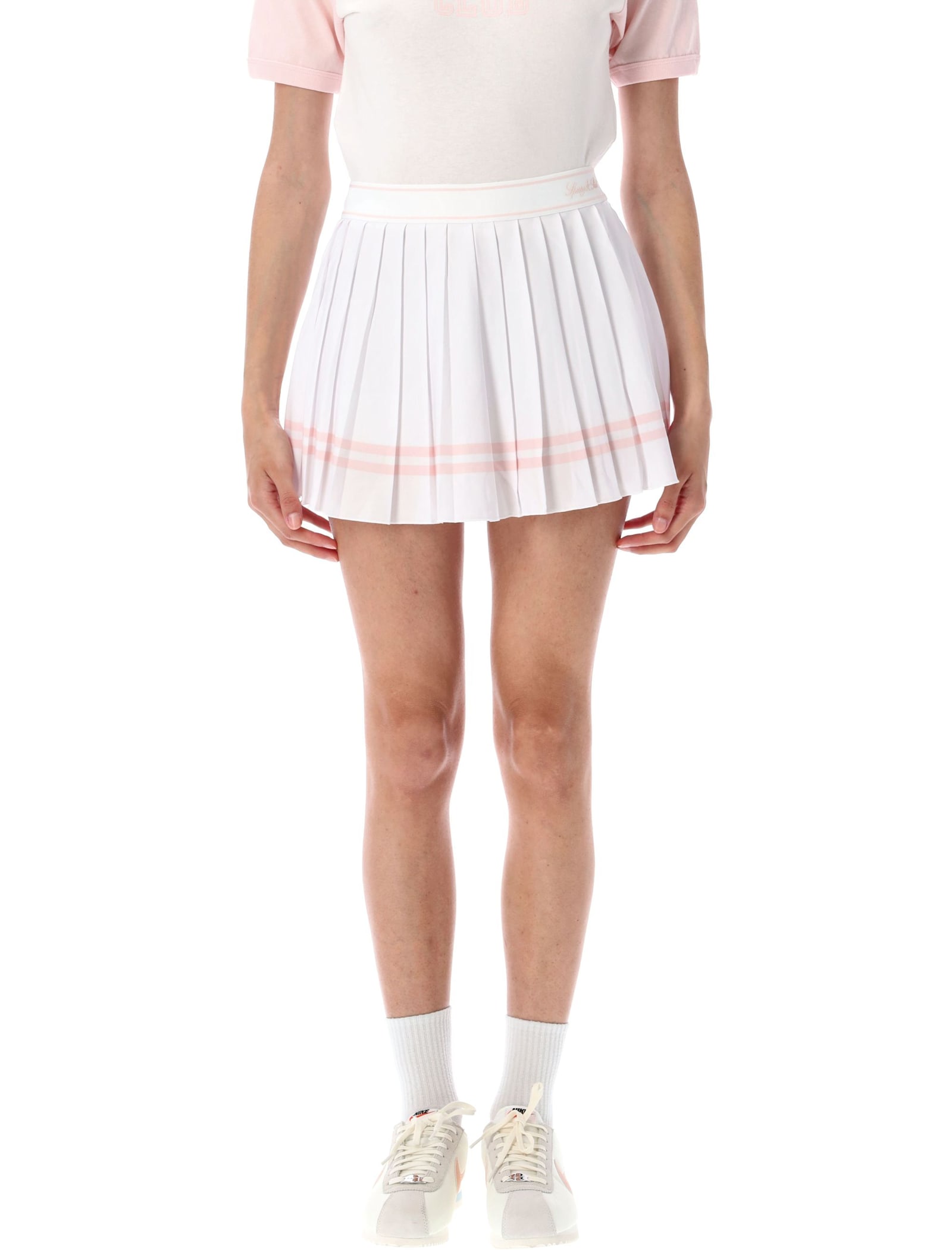 Sporty & Rich Vendome Script Pleated Mini Skirt In White