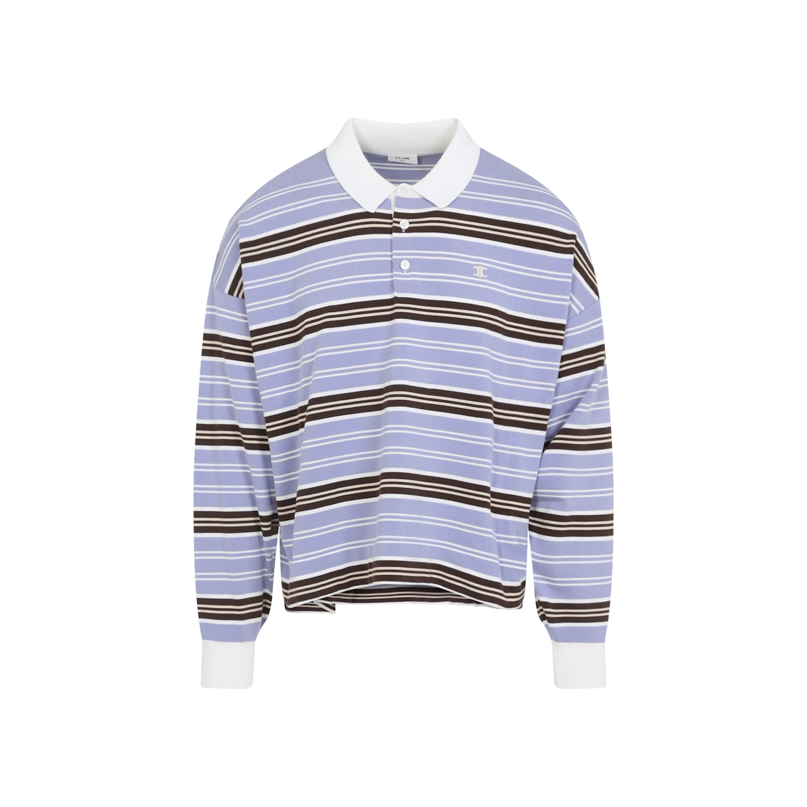 Celine Polo Sweater In Striped Cotton In Blue