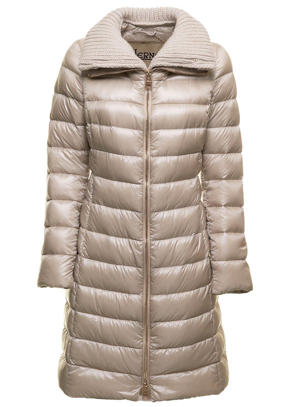 Shop Herno Two-way Zip Padded Jacket In Beige