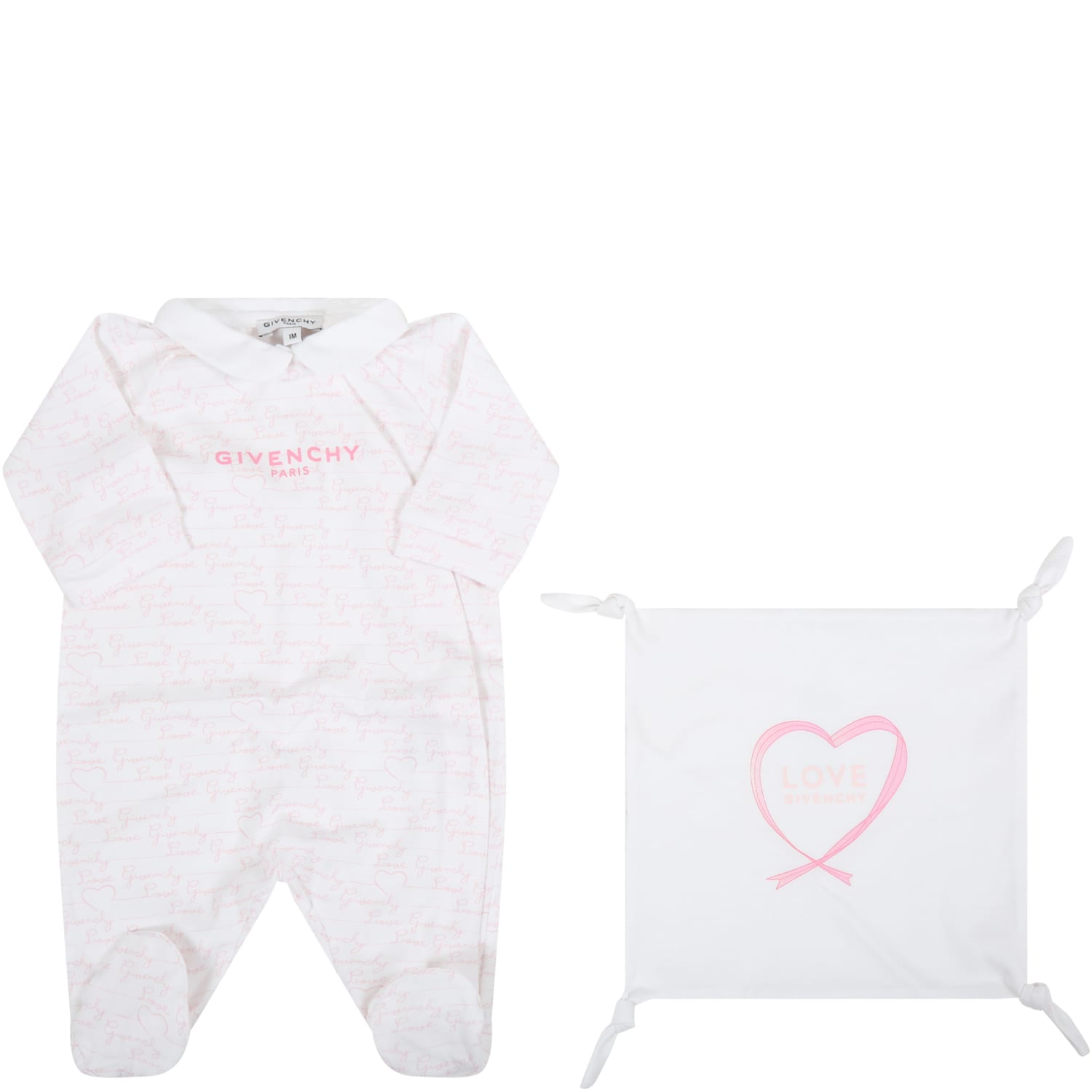 GIVENCHY WHITE SET FOR BABYGIRL WITH LOGOS,H98106 45S