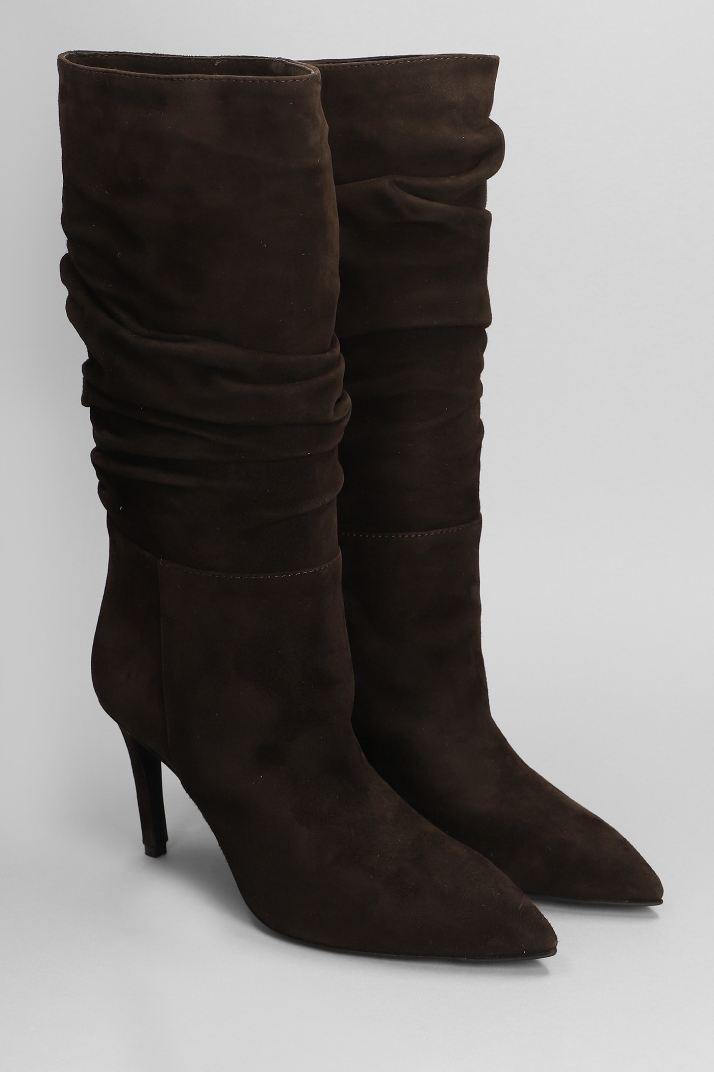 Shop Via Roma 15 High Heels Boots In Dark Brown Suede