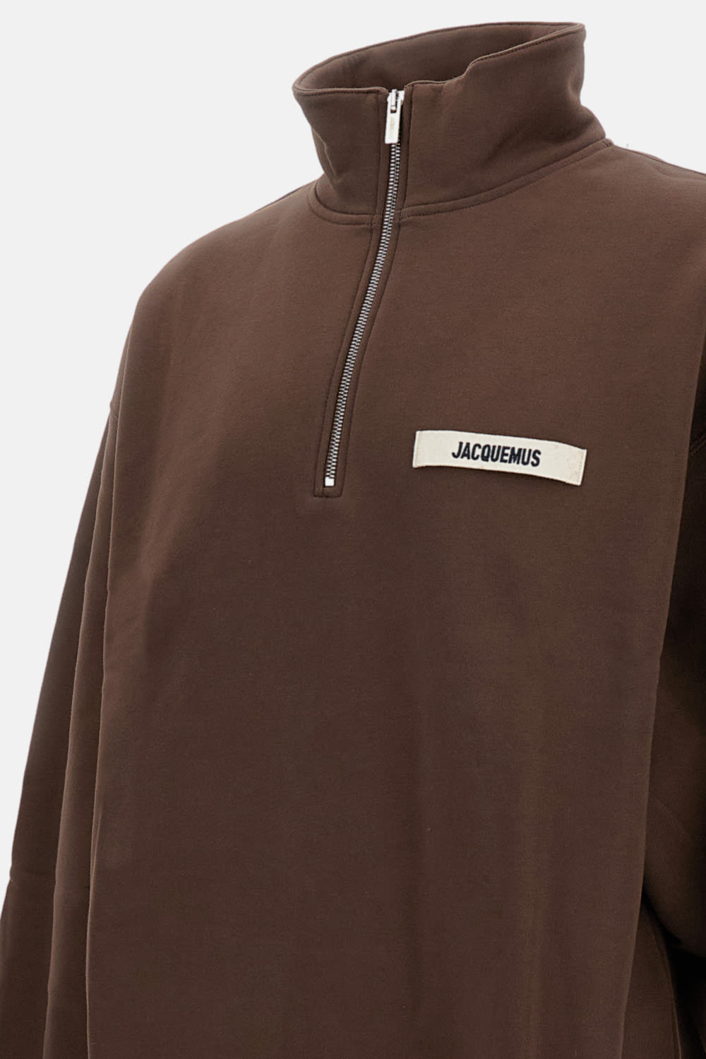 Jacquemus Grosgrain Sweatshirt With Turtleneck And Half-zip Closure In Brown