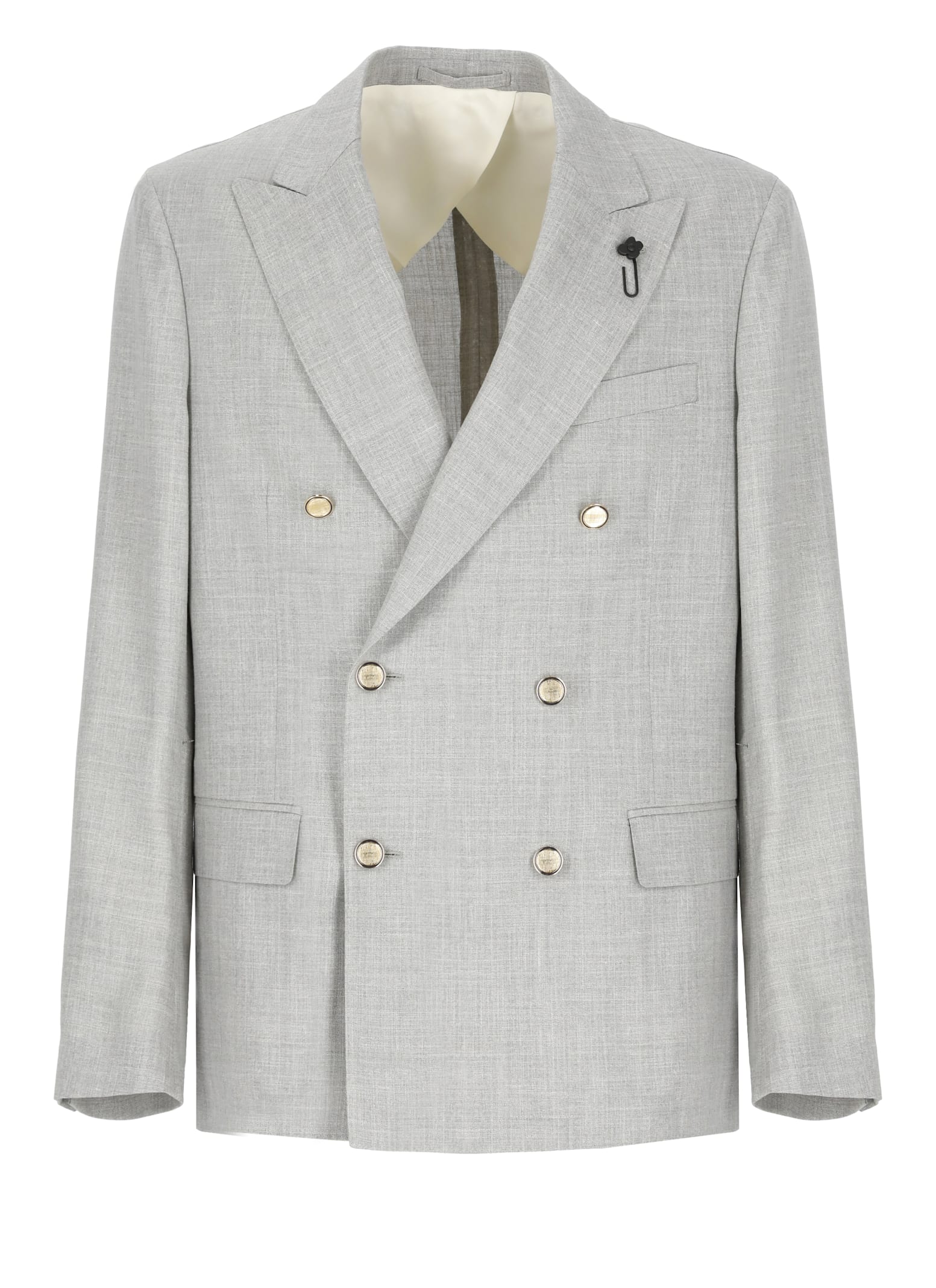 Lardini Wool Blend Suit With Embroidered Back Vent In Gray