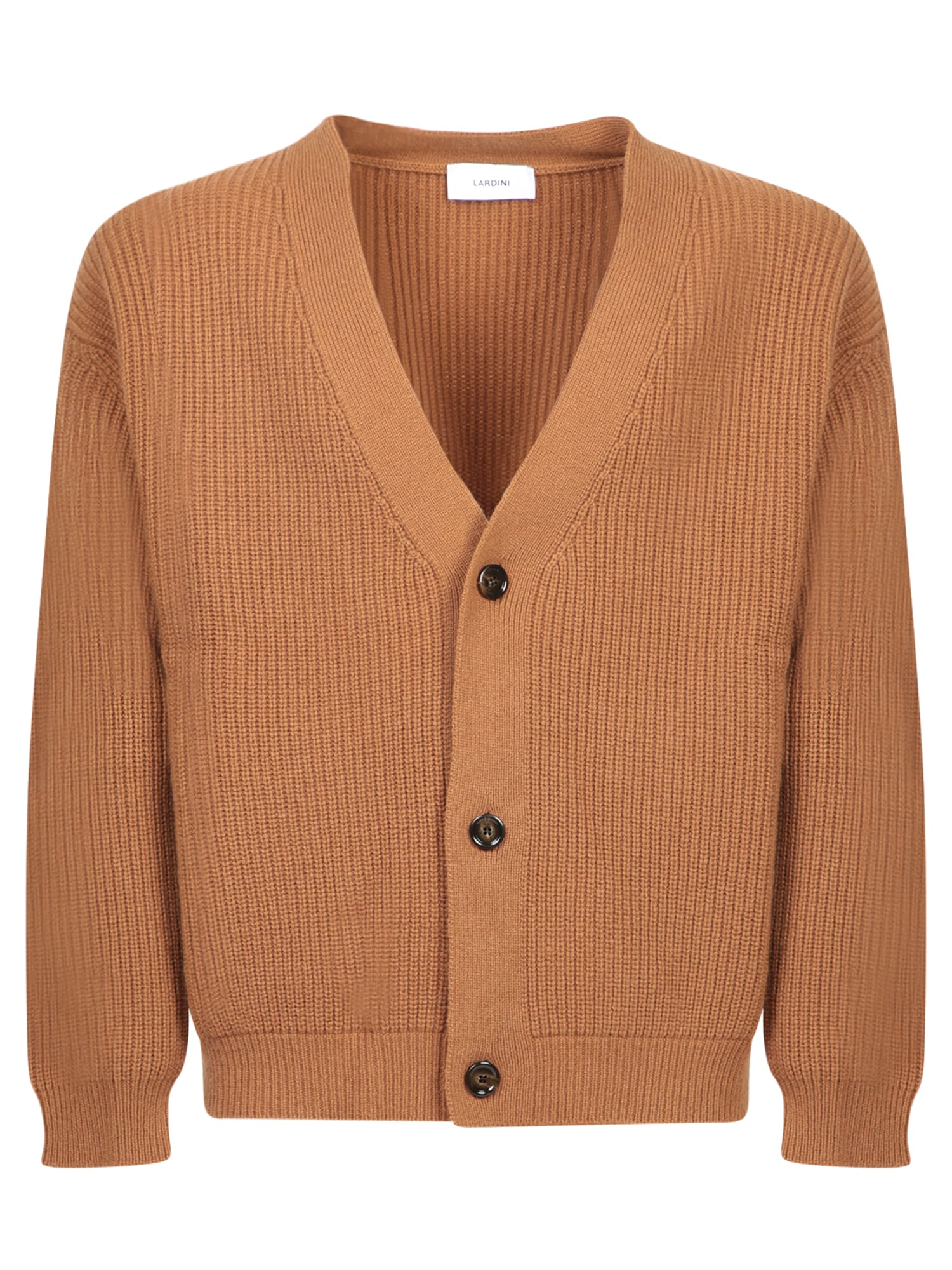 Lardini Virgin Wool-cashmere Cardigan In Brown