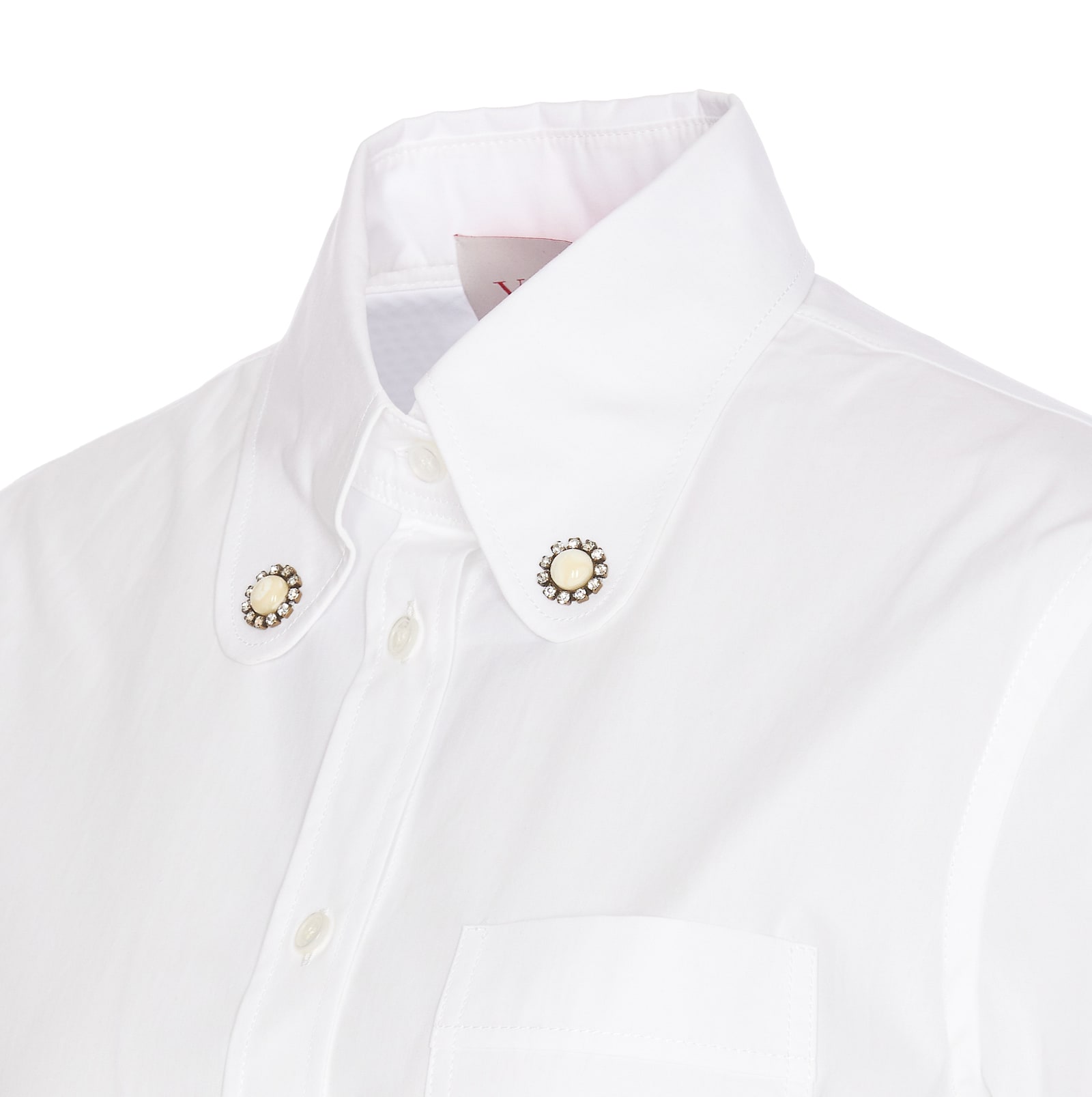 Valentino Faux Pearl-embellished Cotton Poplin Shirt In White
