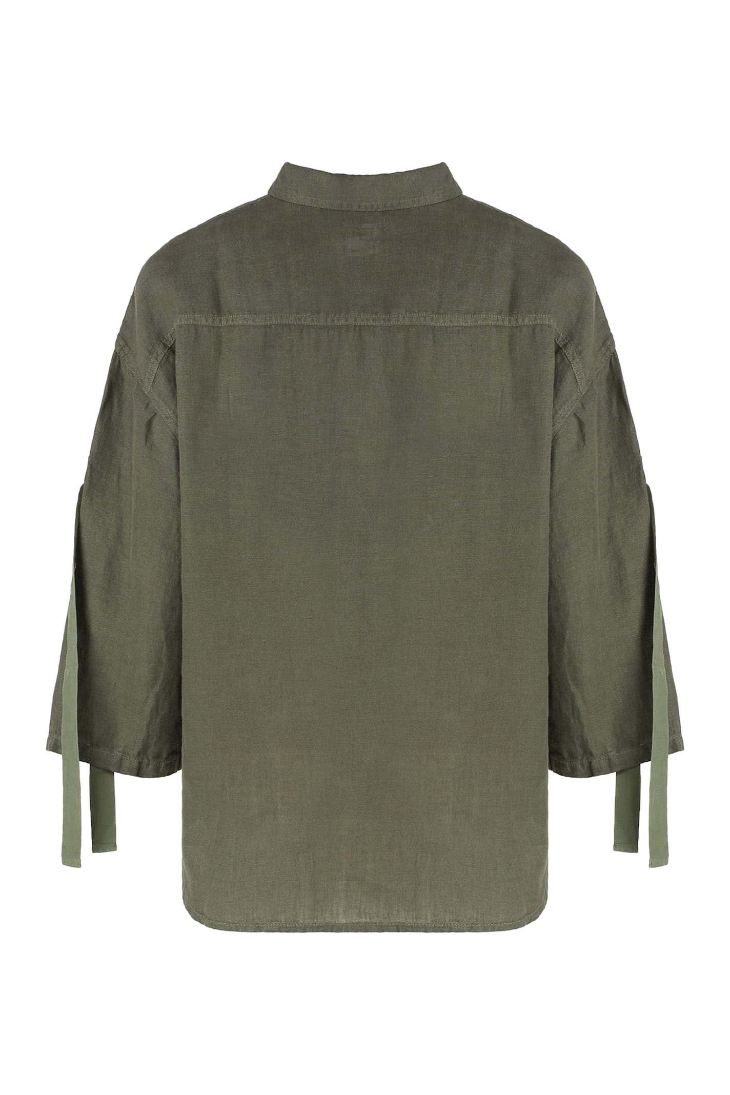 120% Lino Chest-pockets Linen Shirt In Green