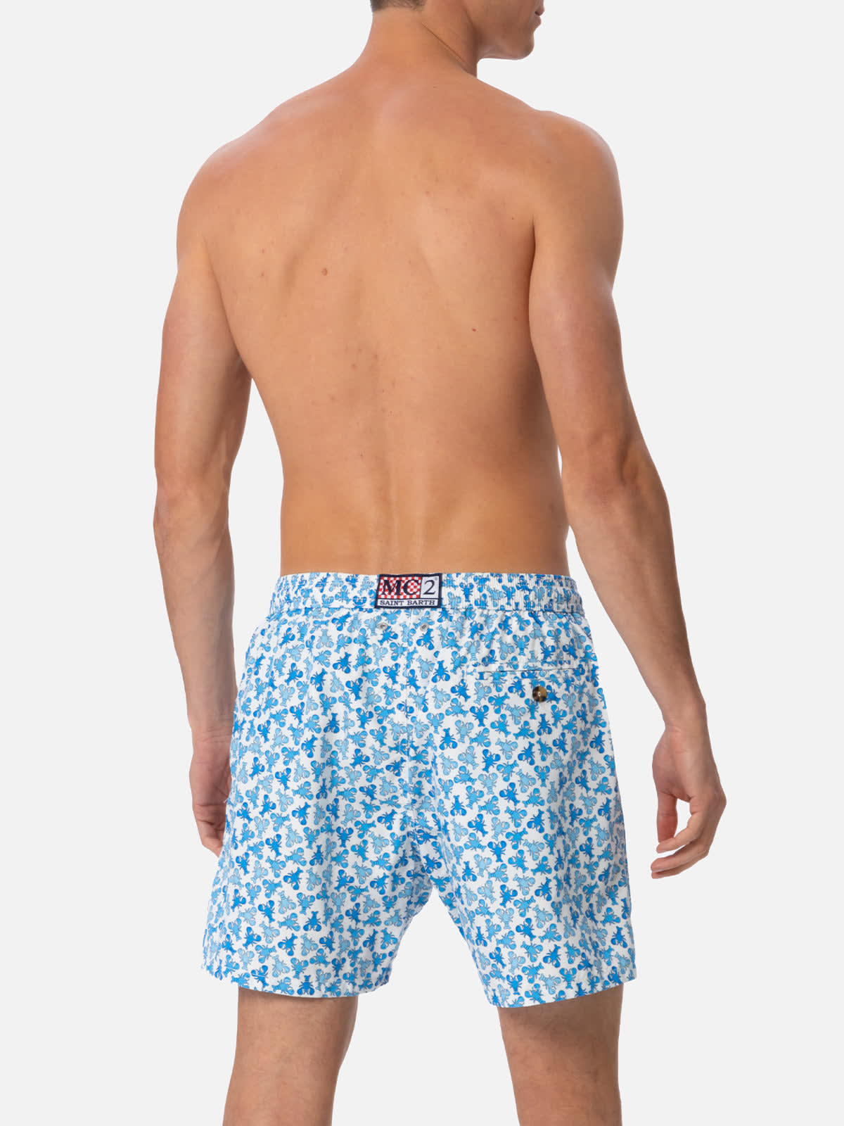 MC2 SAINT BARTH MAN LIGHTWEIGHT FABRIC SWIM-SHORTS LIGHTING MICRO FANTASY WITH LOABSTER PRINT