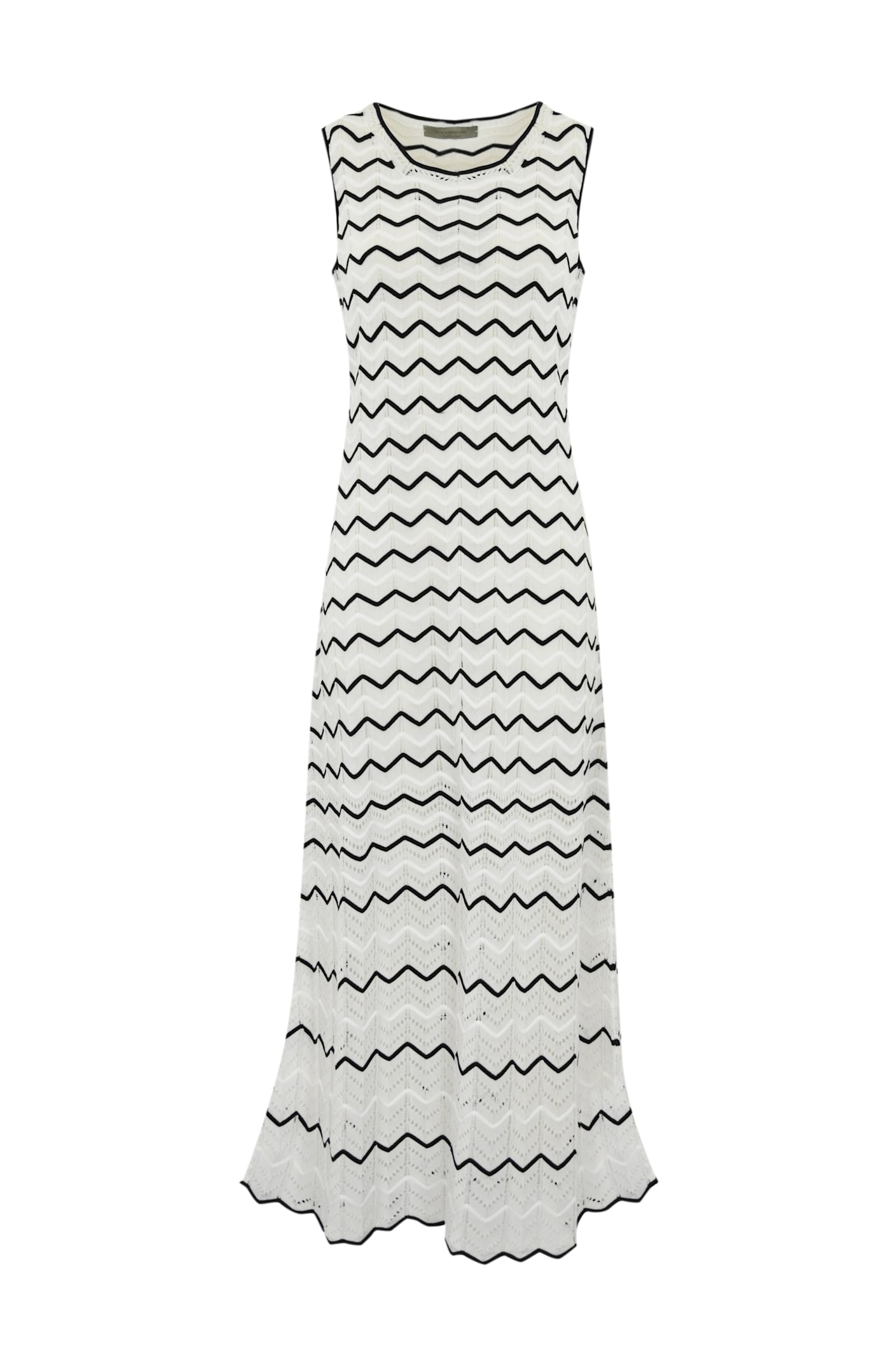 D. Exterior Two-tone Striped Lace Dress