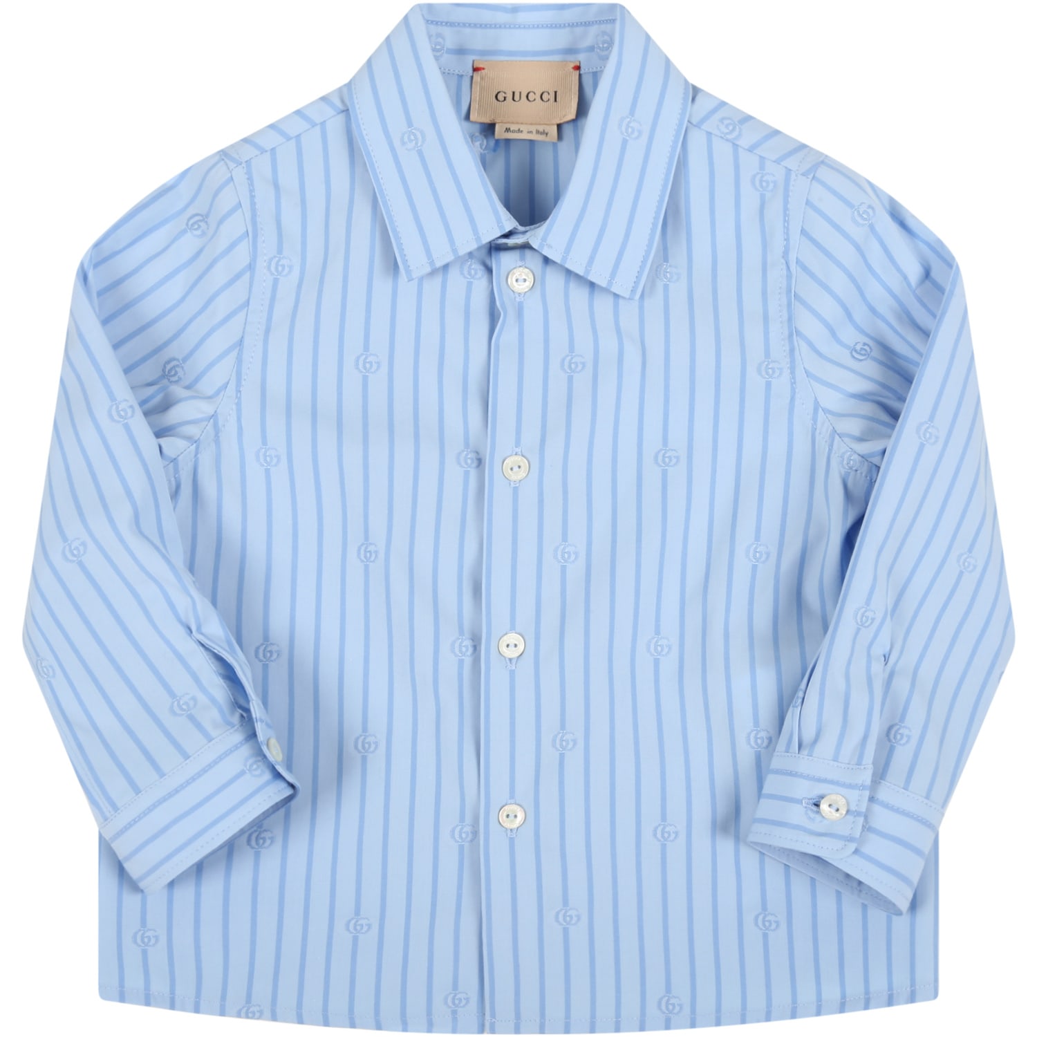 Gucci Light Blue Shirt For Baby Kids With Double Gg