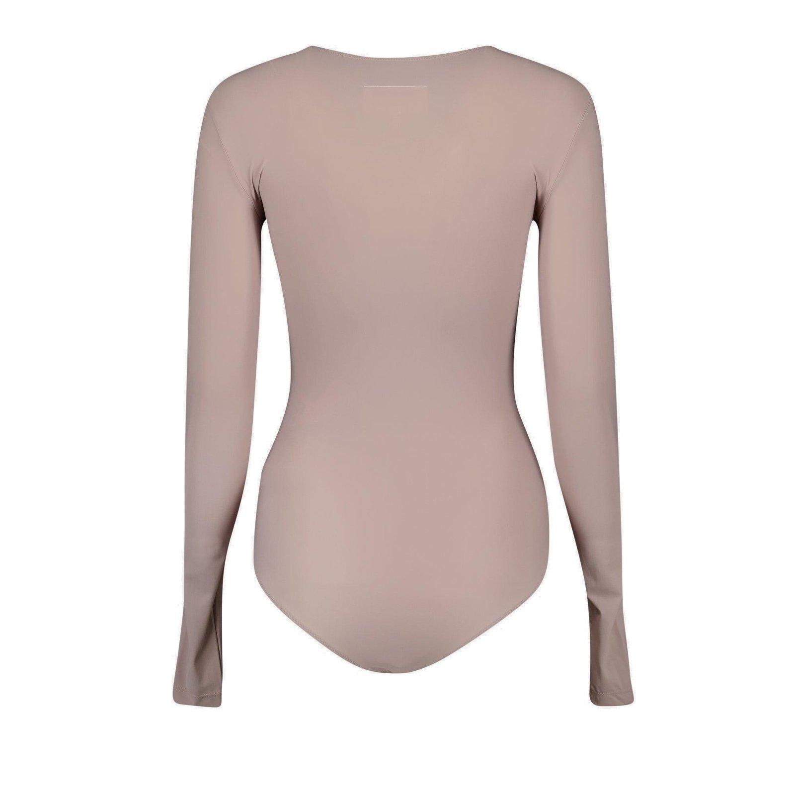 Mm6 Maison Margiela Mm6 By Maison Margiela Form-fitting Bodysuit With Long Sleeves In Beige