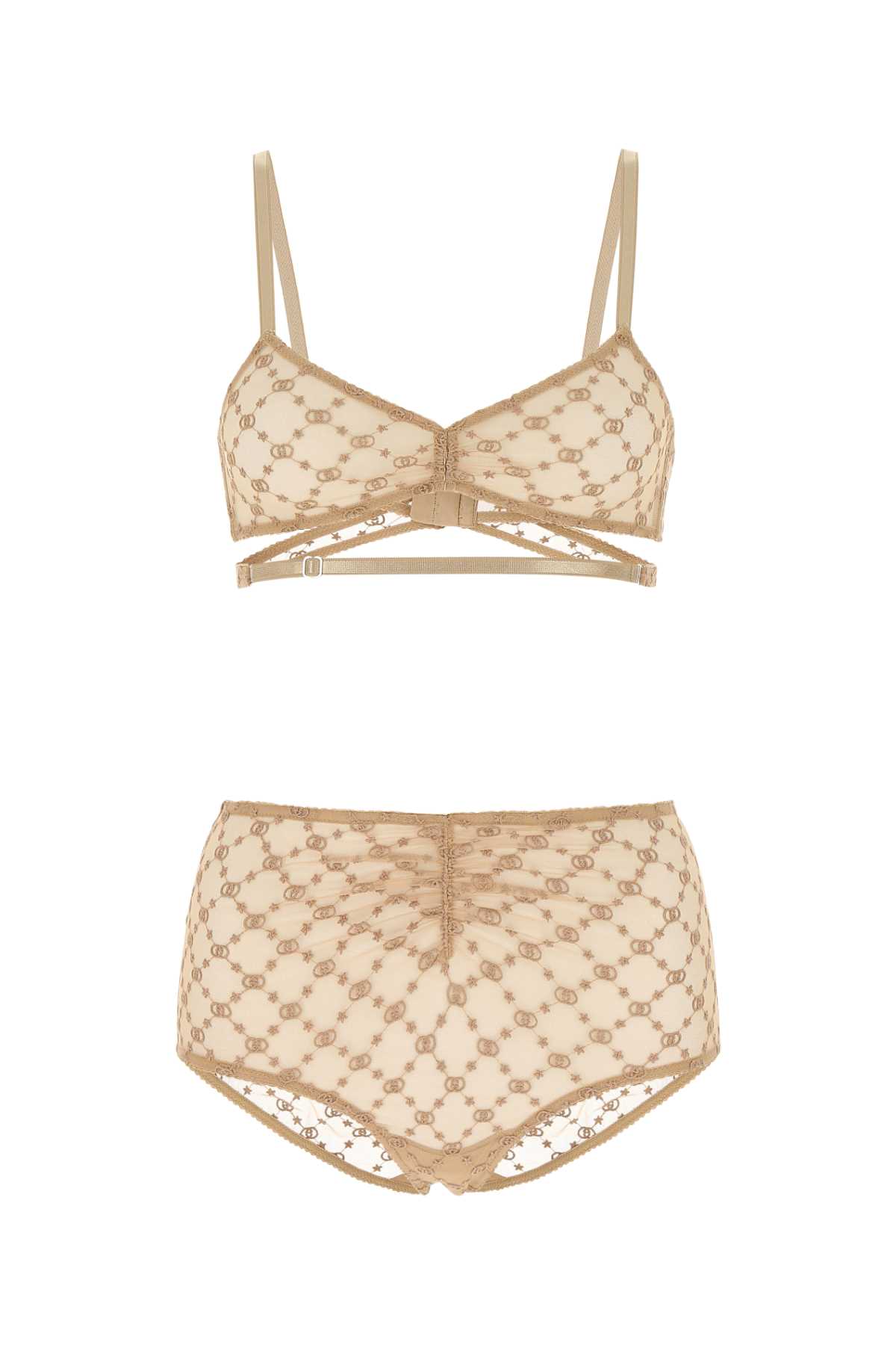 Beige Mesh Lingerie Set