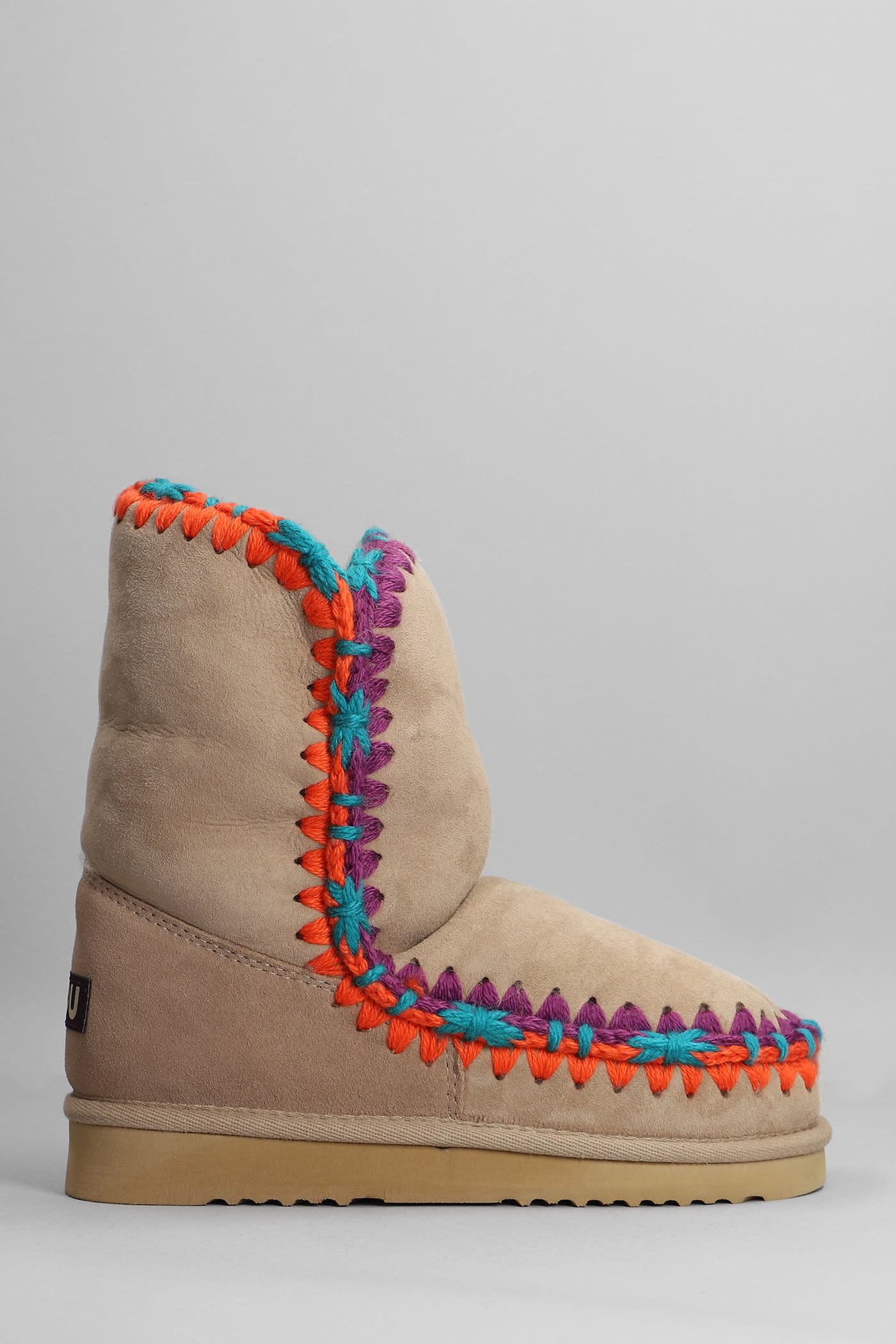 Mou Eskimo Low Heels Ankle Boots In Camel Suede
