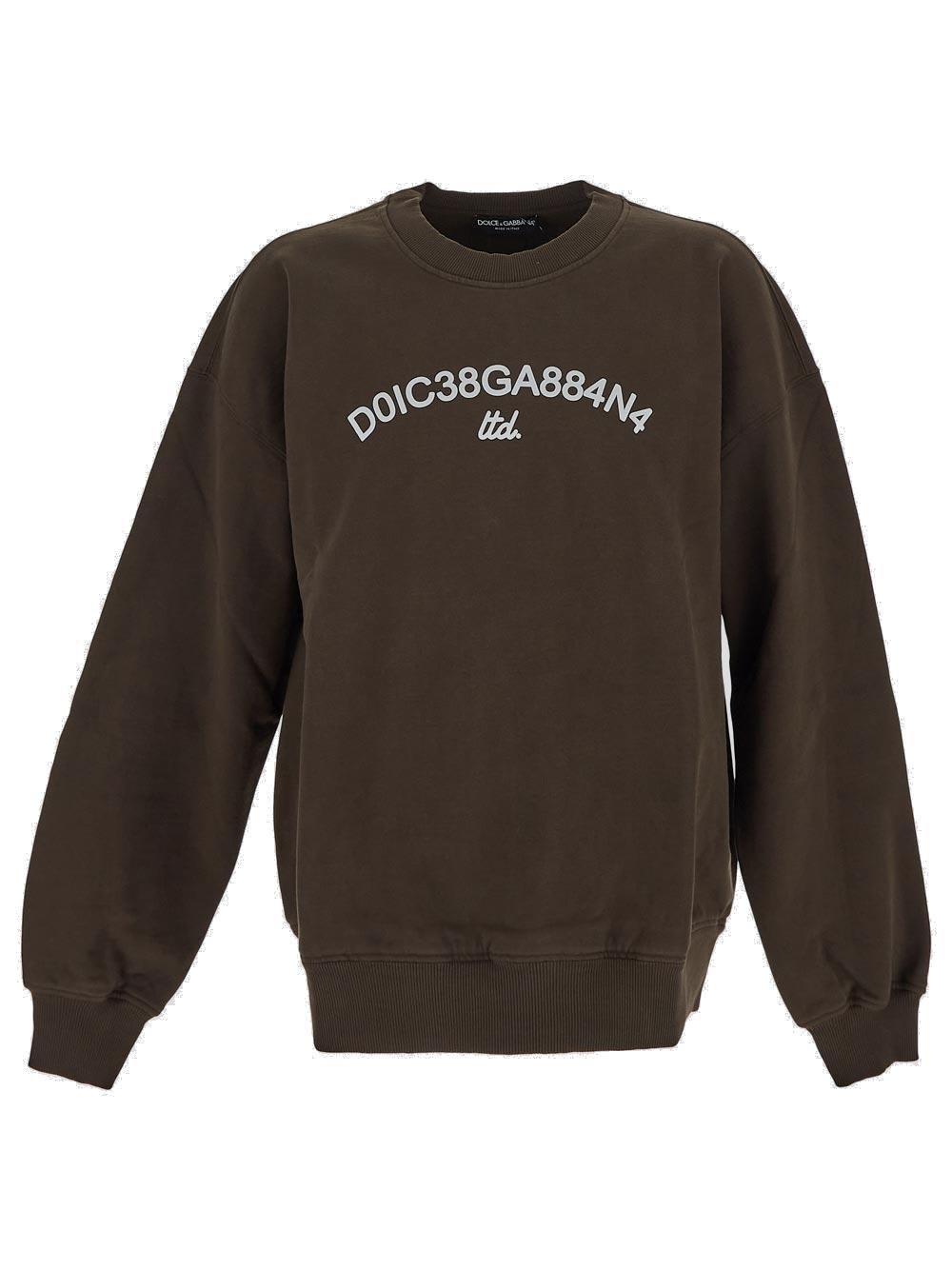 Shop Dolce & Gabbana Logo Printed Crewneck Sweatshirt In Brown
