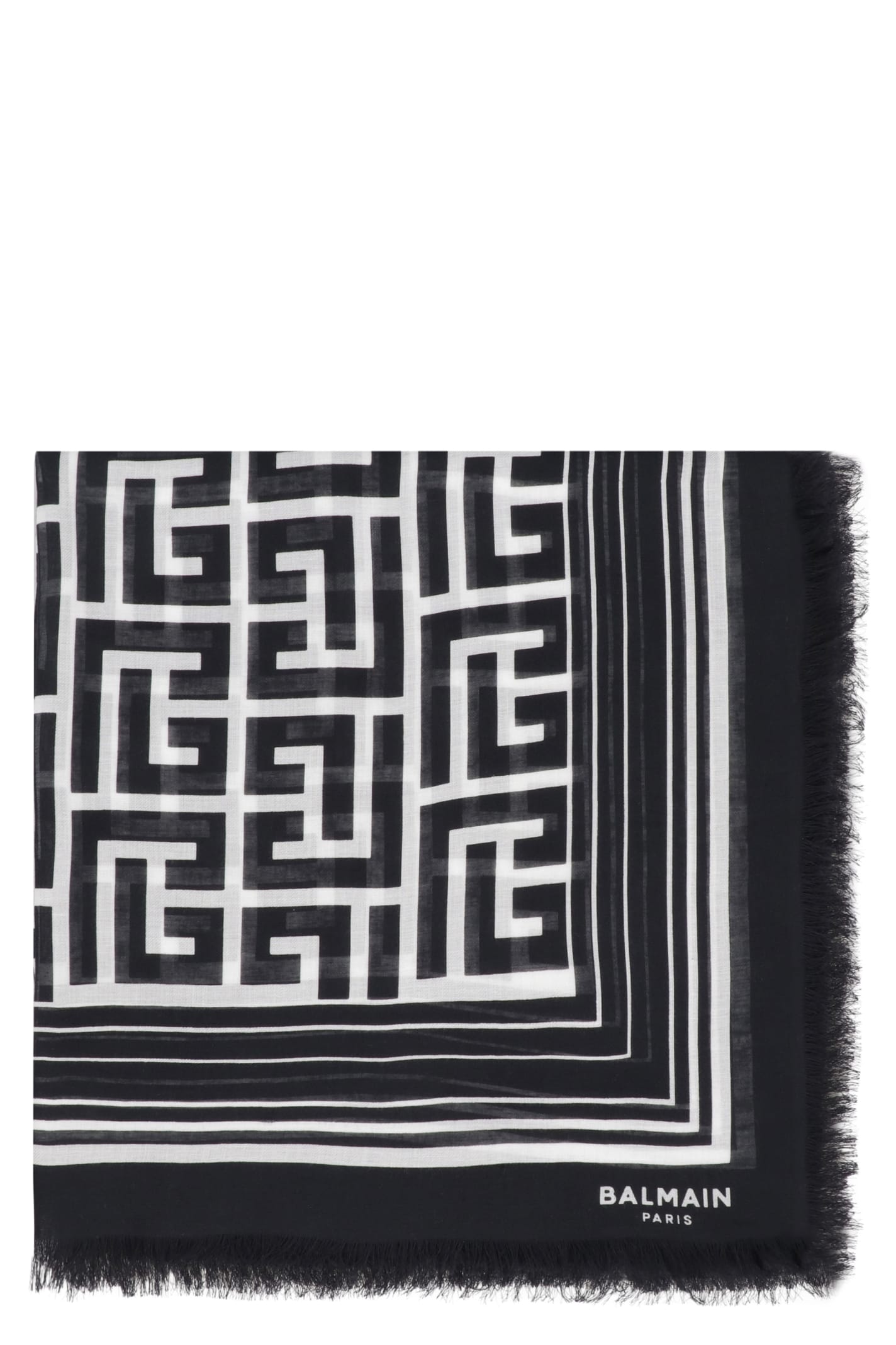Balmain Multicolor Asymmetric Scarf Top With All-over Monogram Print In Silk  Woman in Black