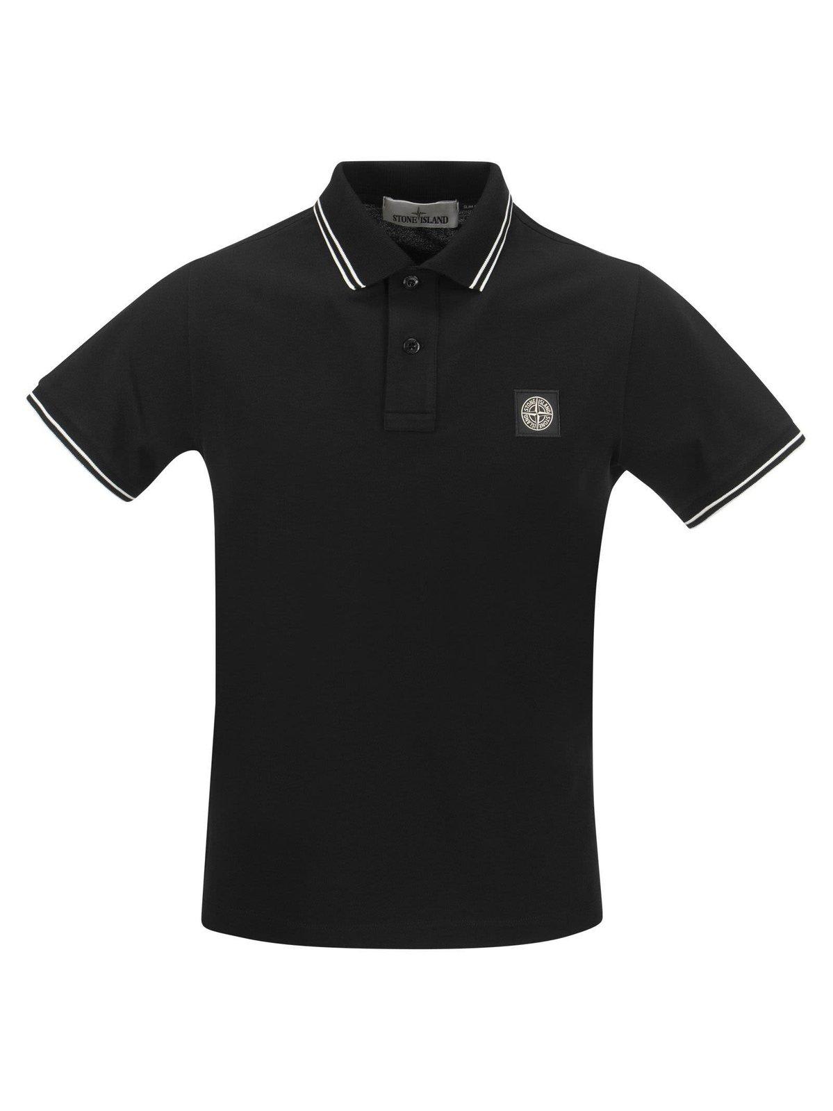 Shop Stone Island Logo Patch Short-sleeved Polo Shirt In Black