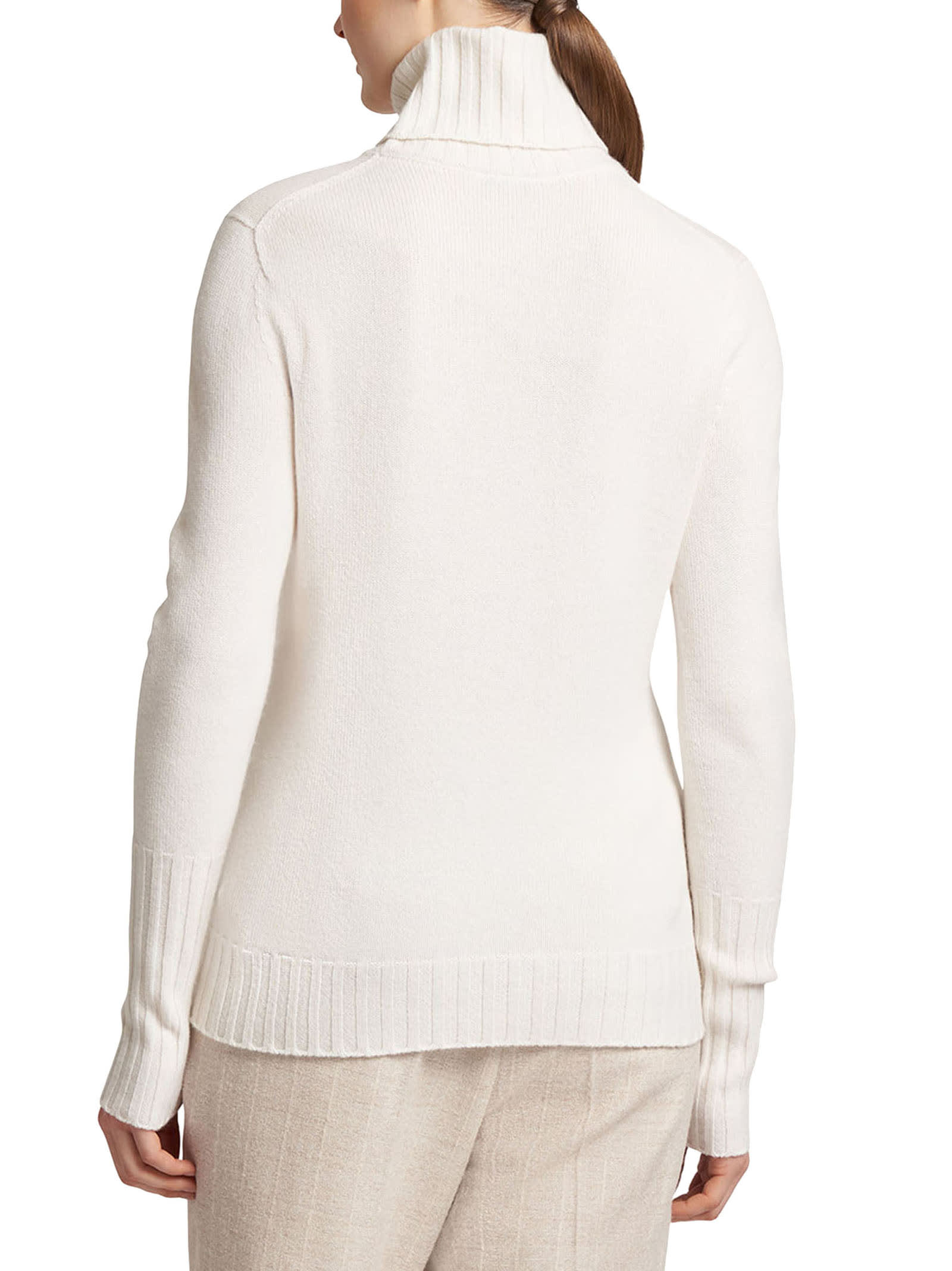 Shop Kiton Sweater High Neck Cashmere In Optical White