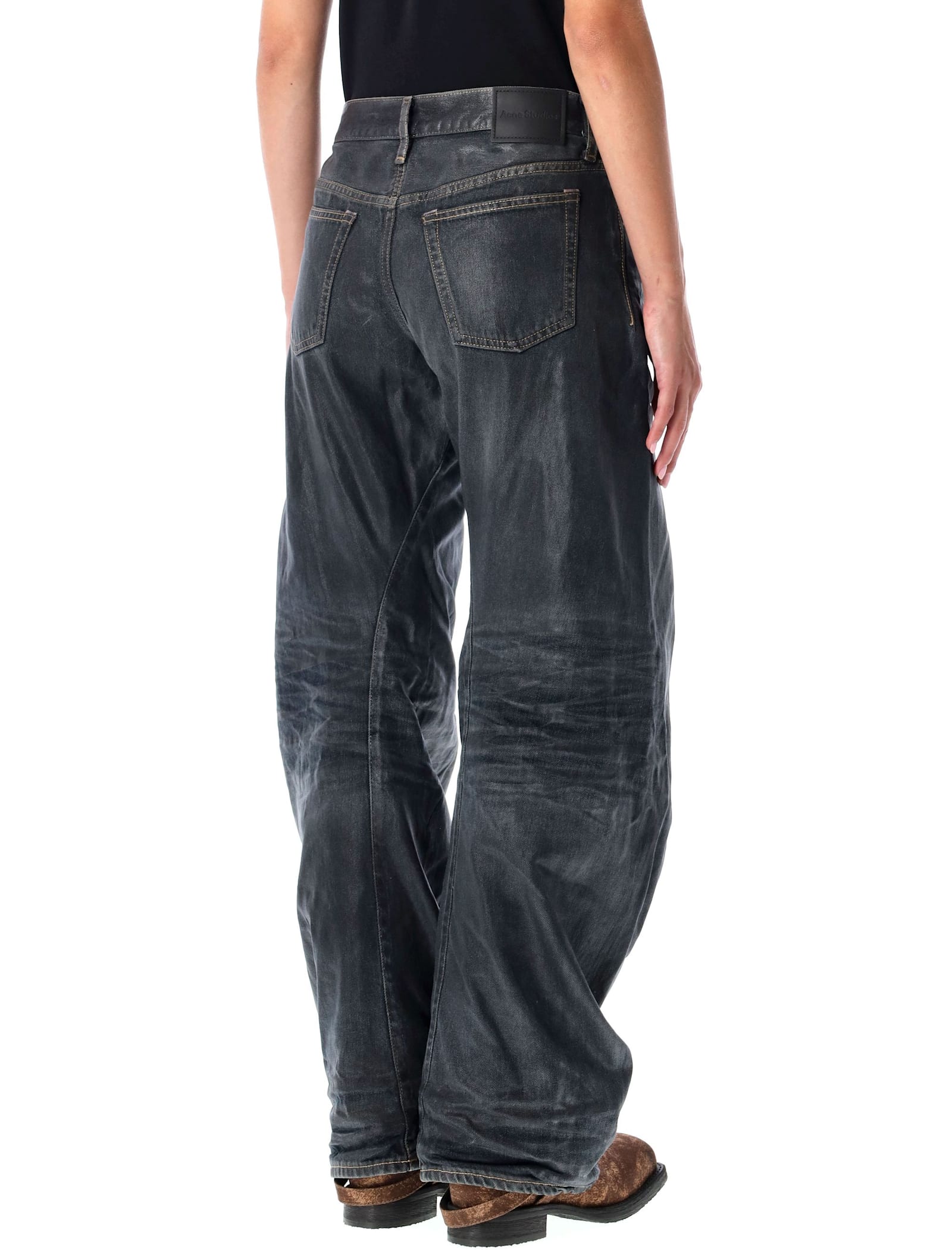 Acne Studios Glossy Trousers With Belt Loops And Stitching In Black