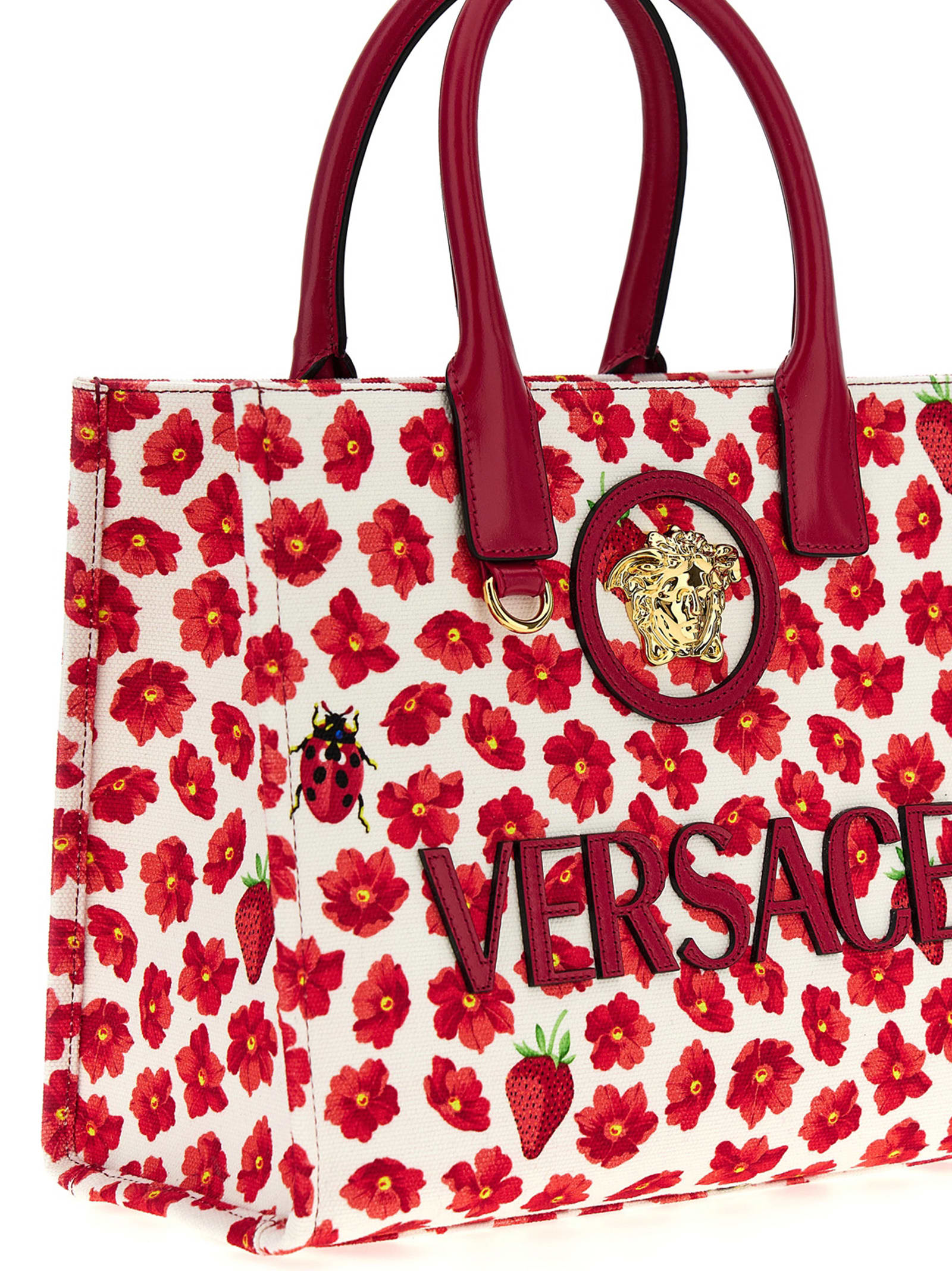 Versace Strawberry Garden La Medusa Tote Bag In Multicolor
