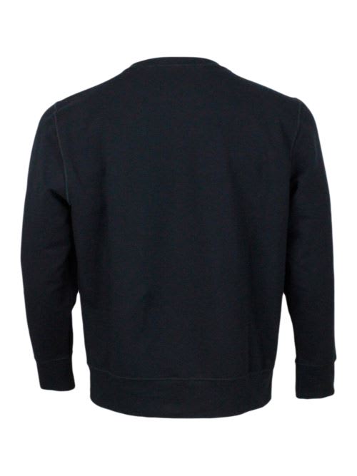 Shop Kiton Long-sleeved Crew-neck Sweatshirt In Fine Stretch Cotton With Logo Writing On The Chest In Black