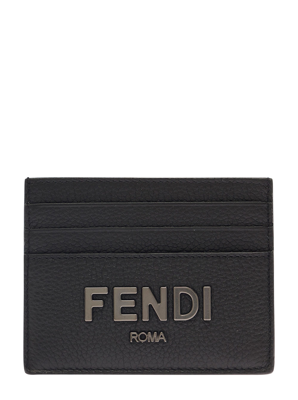 Black Card-holder With Metal Logo In Relief In Leather Man