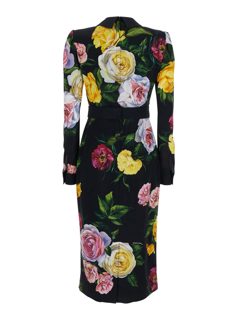 Dolce & Gabbana Multicolor Dress With Classic Collar And All-over Floral Print In Viscose Stretch Woman In Multicolor