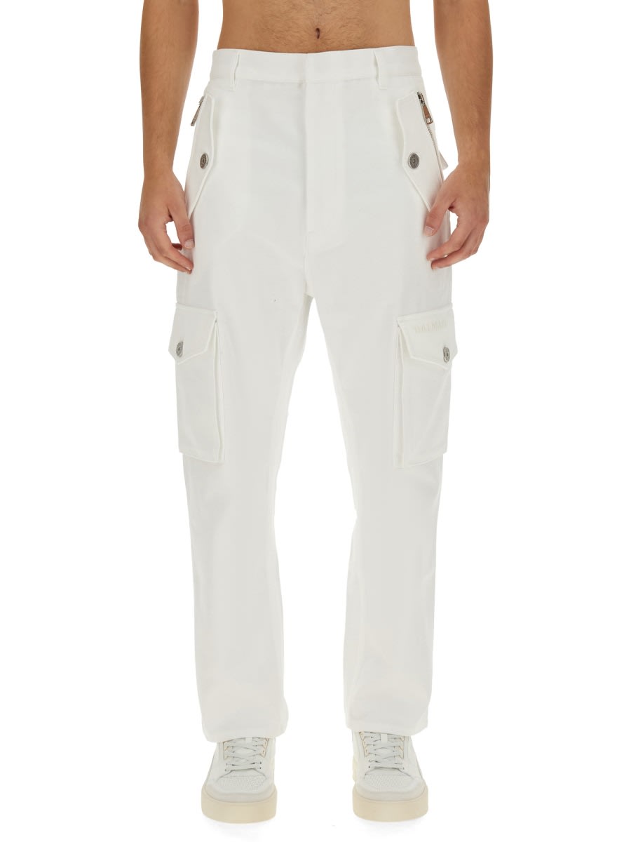 Shop Balmain Cargo Pants In White