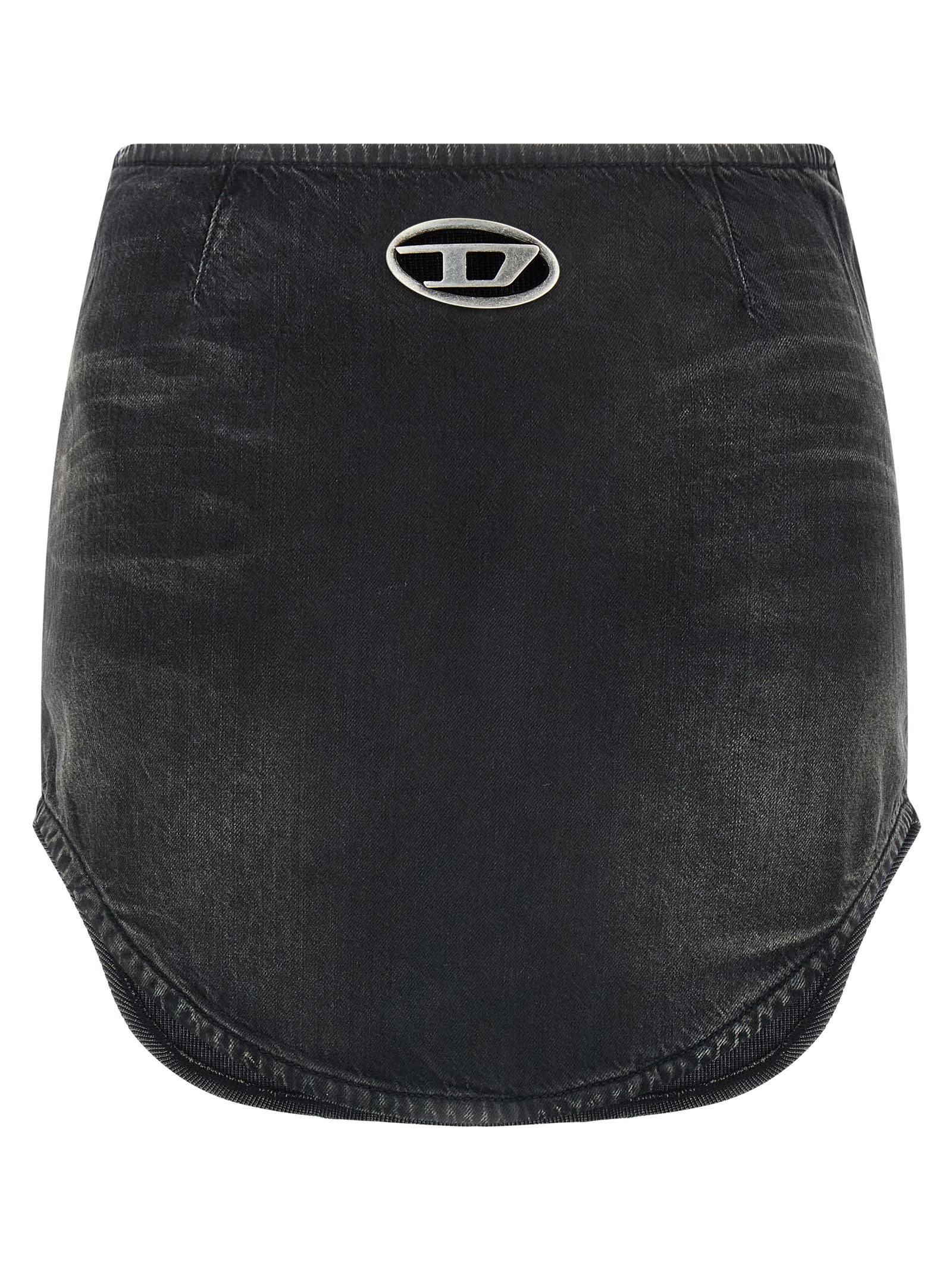 Diesel Black Denim And Jersey De-vany-s Miniskirt In Black