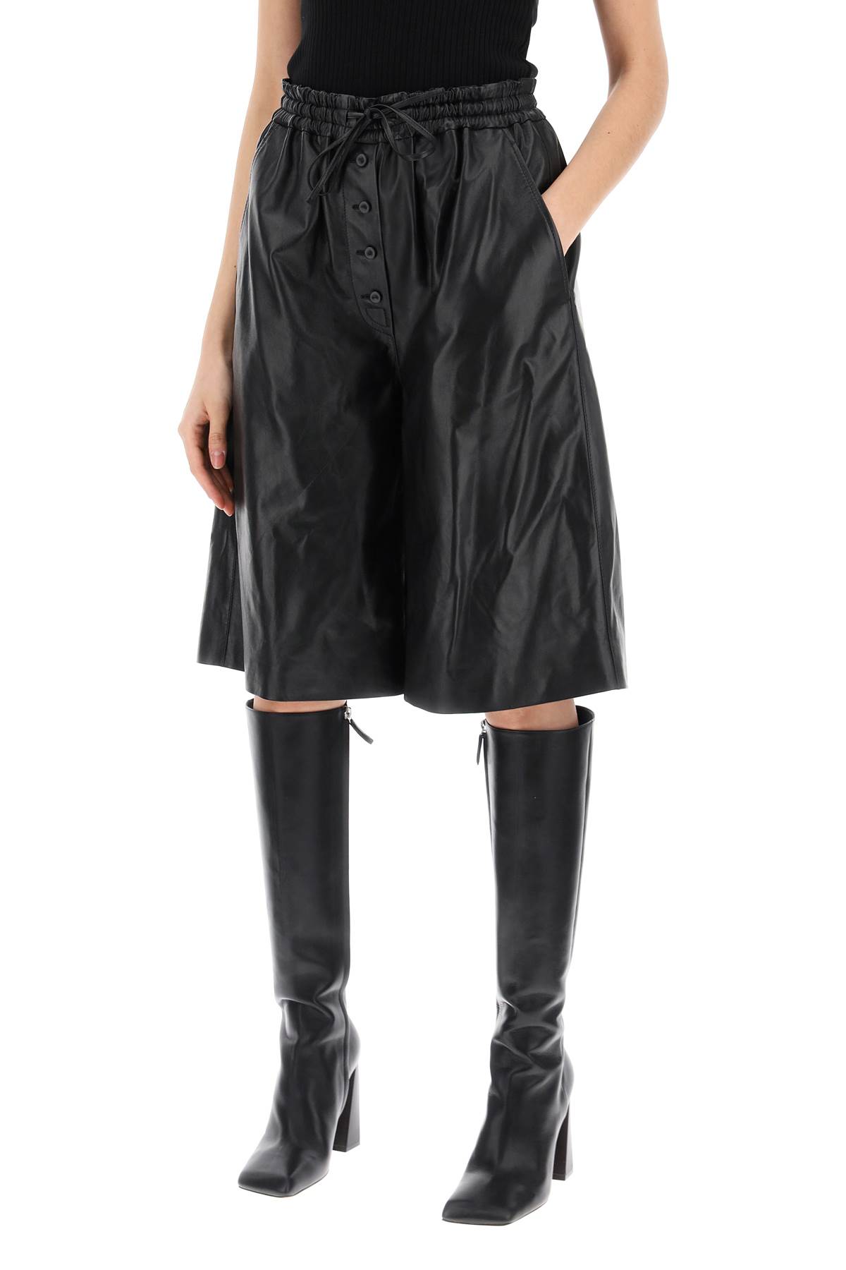 Shop Jil Sander Leather Bermuda Shorts For In Black (black)