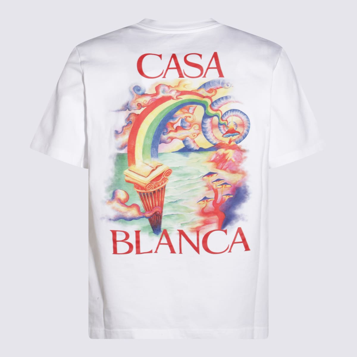Casablanca White Crewneck T-shirt With Logo Detail On The Front And Maxi Logo Print On The Rear In Cotton Man In White
