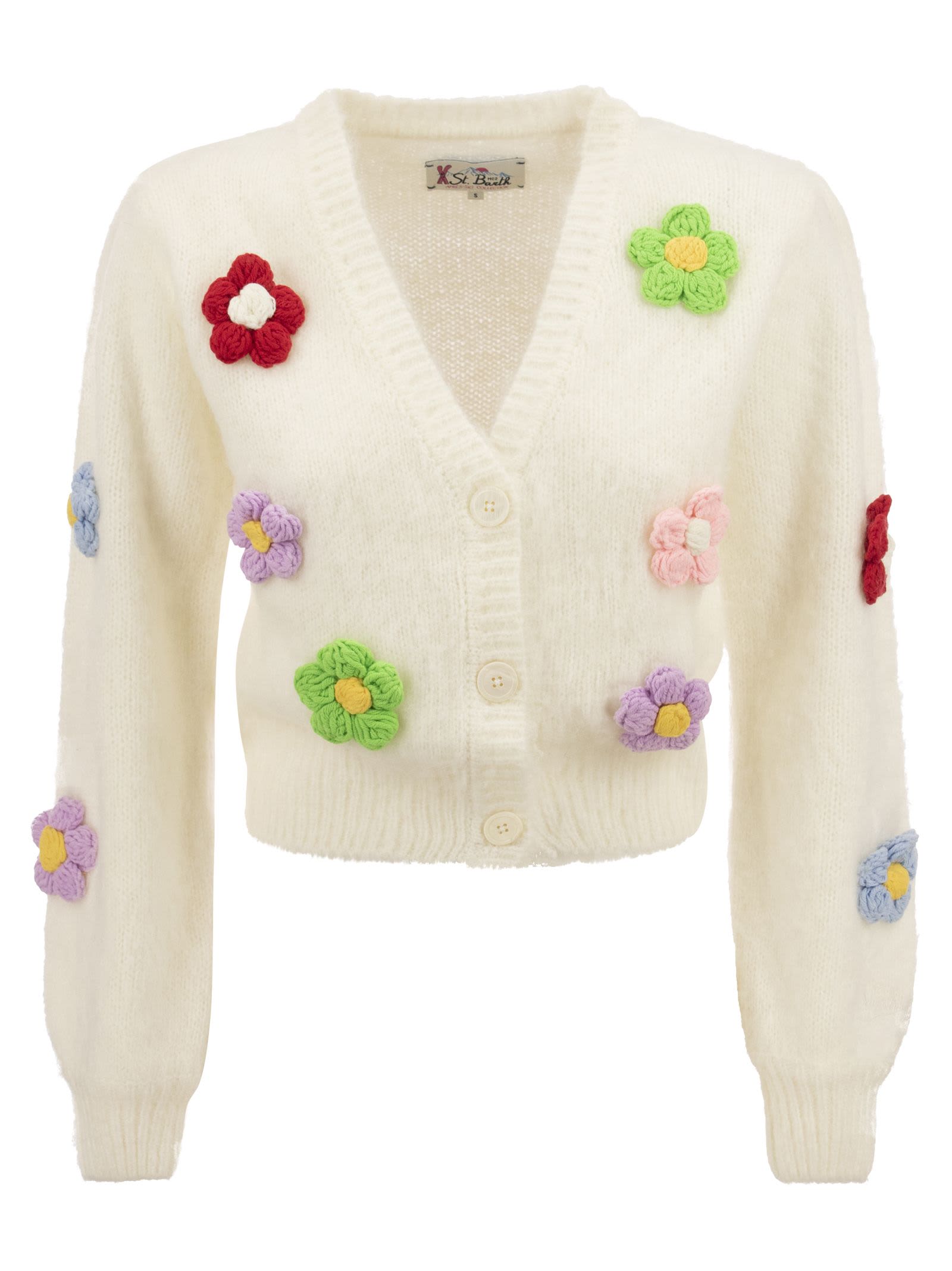 MC2 Saint Barth Brushed Knit Crop Cardigan With Flowers