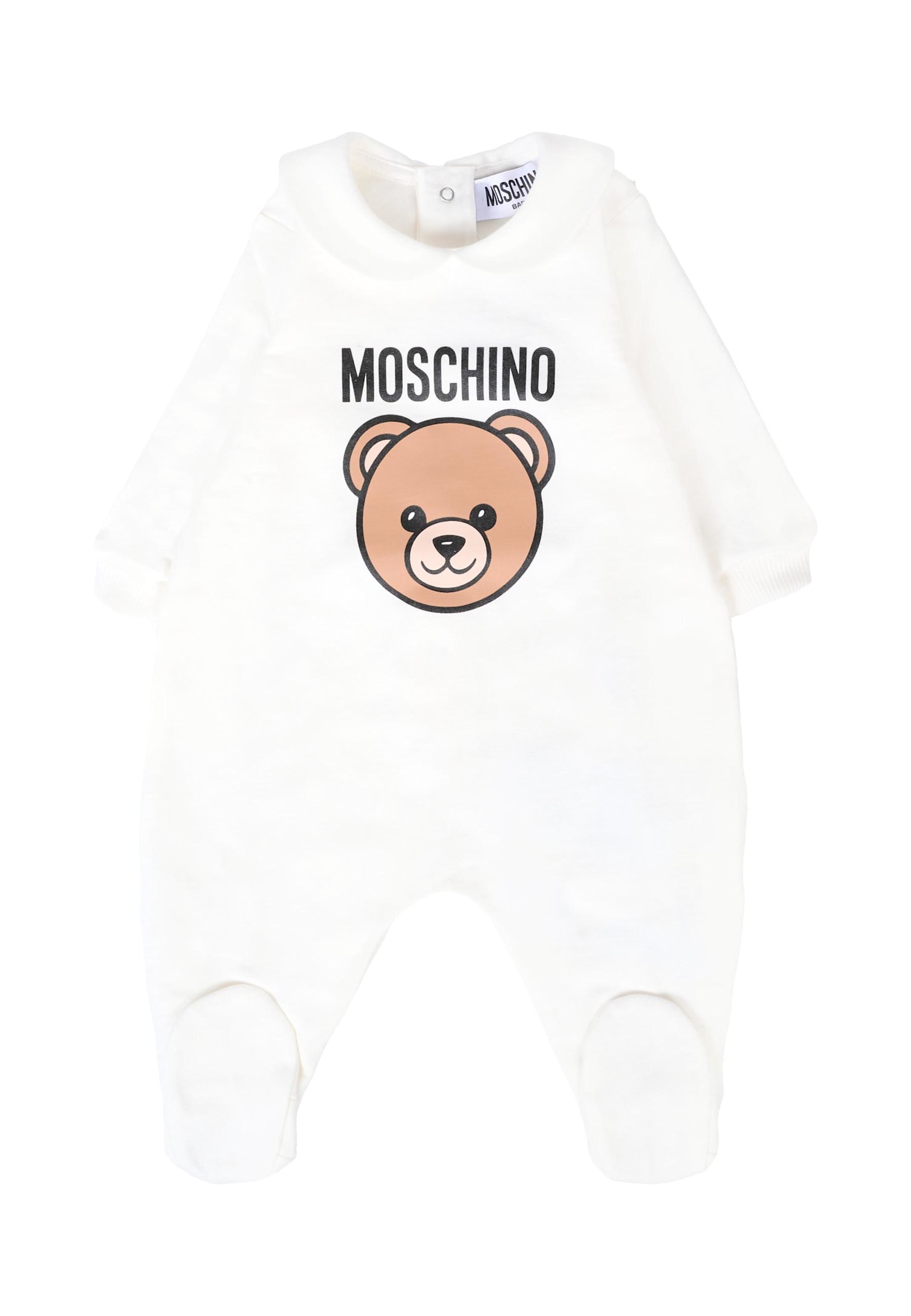 Moschino Ivory Romper For Babykids With Teddy Bear And Logo In White