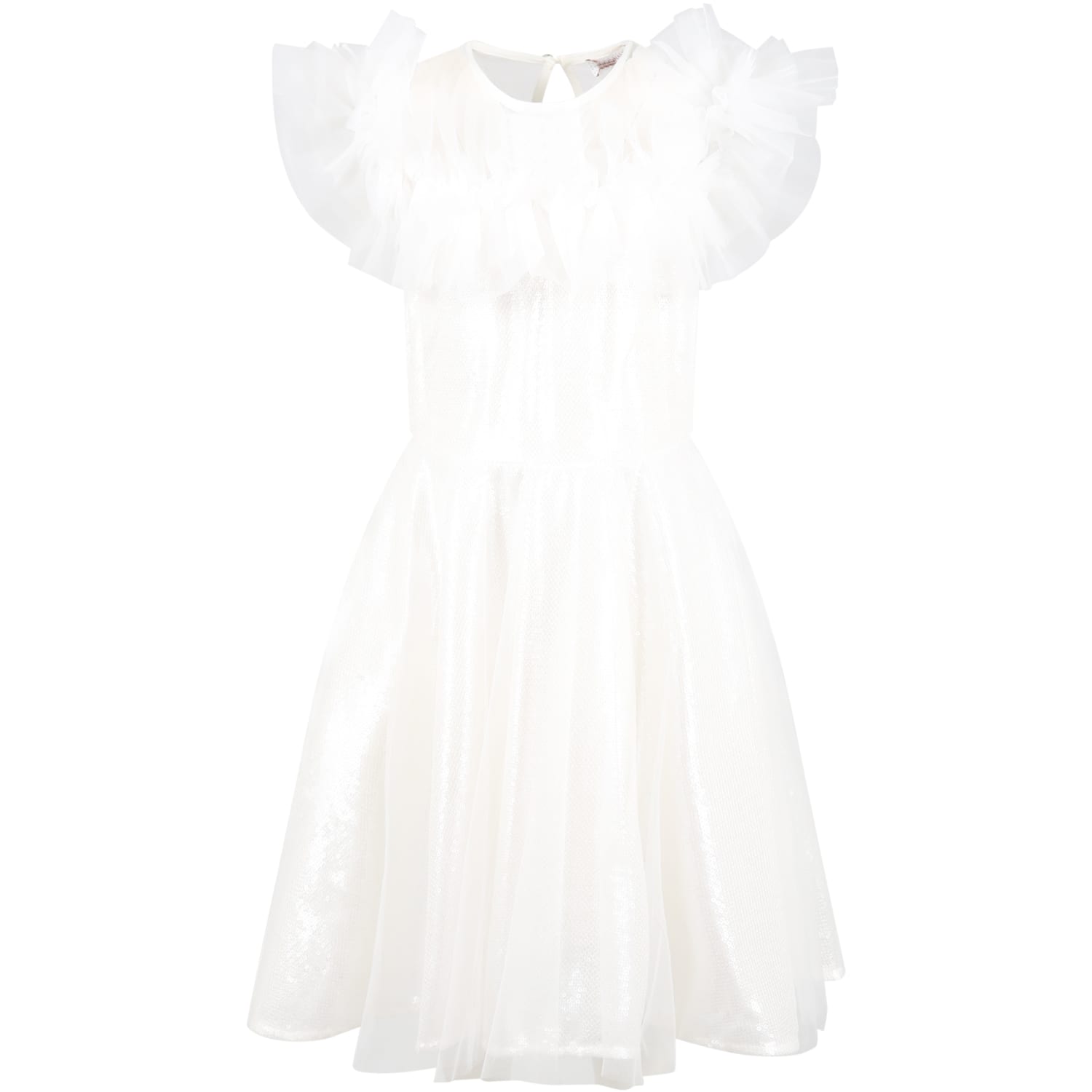 Monnalisa Kids' White Dress For Girl With Sequins