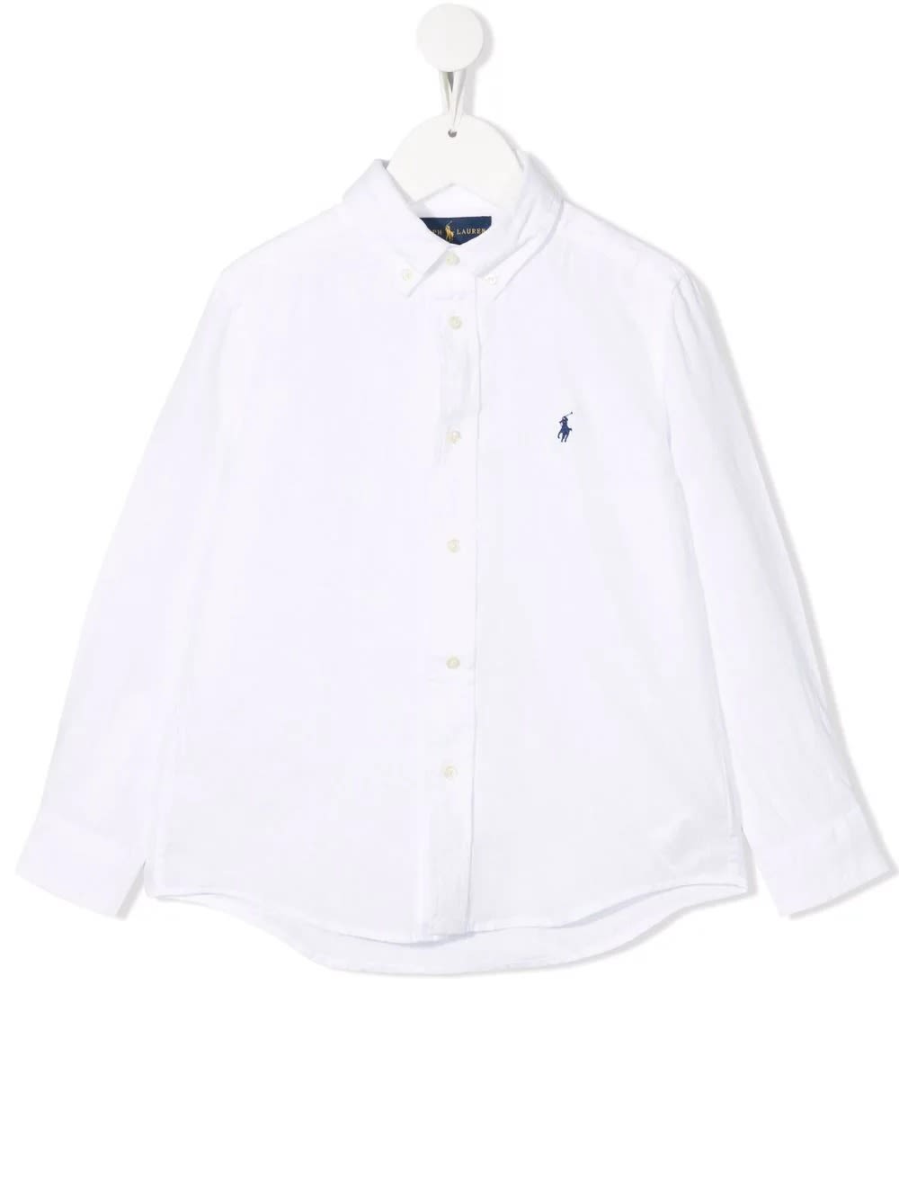 Shop Ralph Lauren White Linen Shirt With Embroidered Pony
